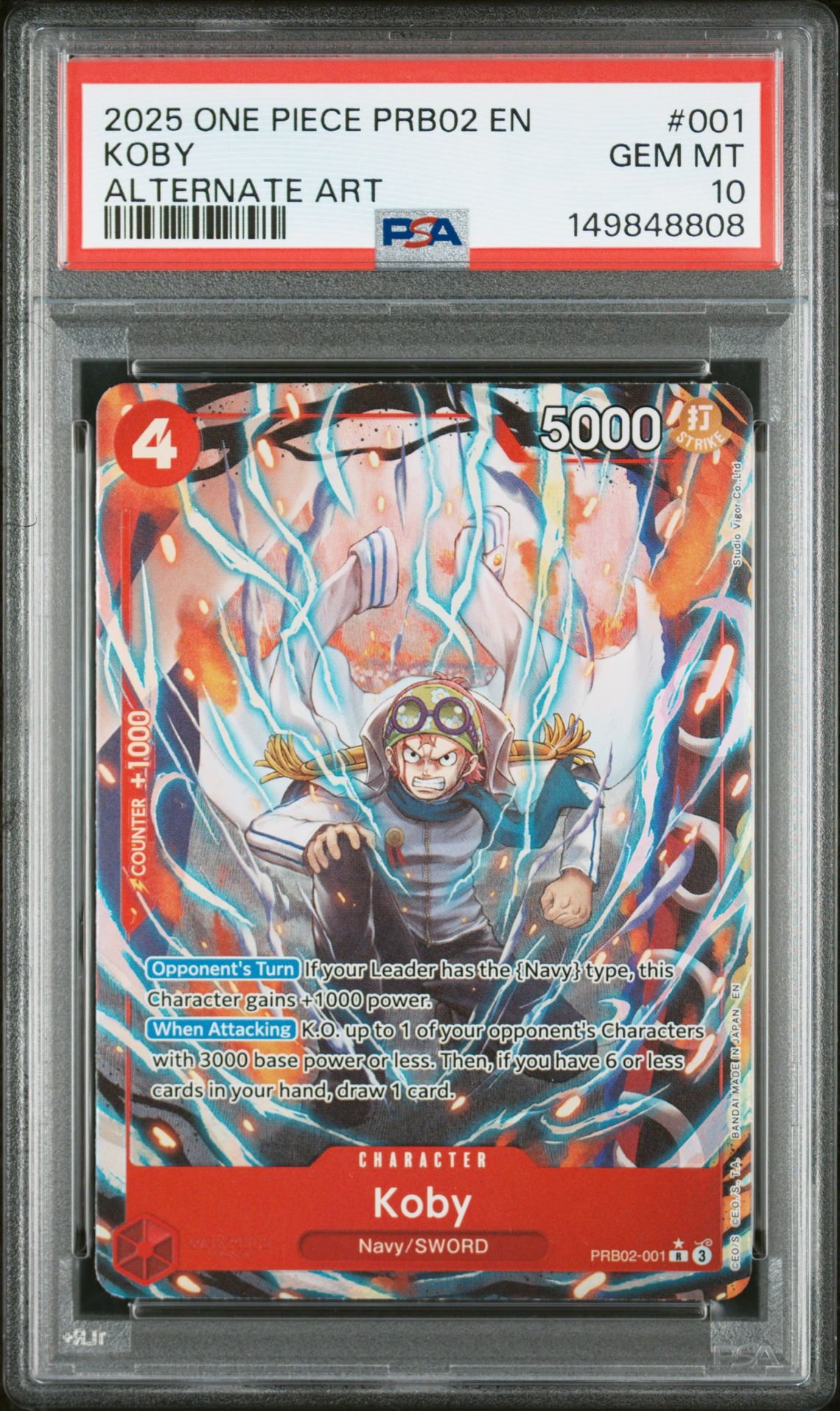 2025 ONE PIECE PRB02-PREMIUM BOOSTER -ONE PIECE CARD THE BEST- VOL.2 KOBY ALTERNATE ART 001 GEM MT 10 front