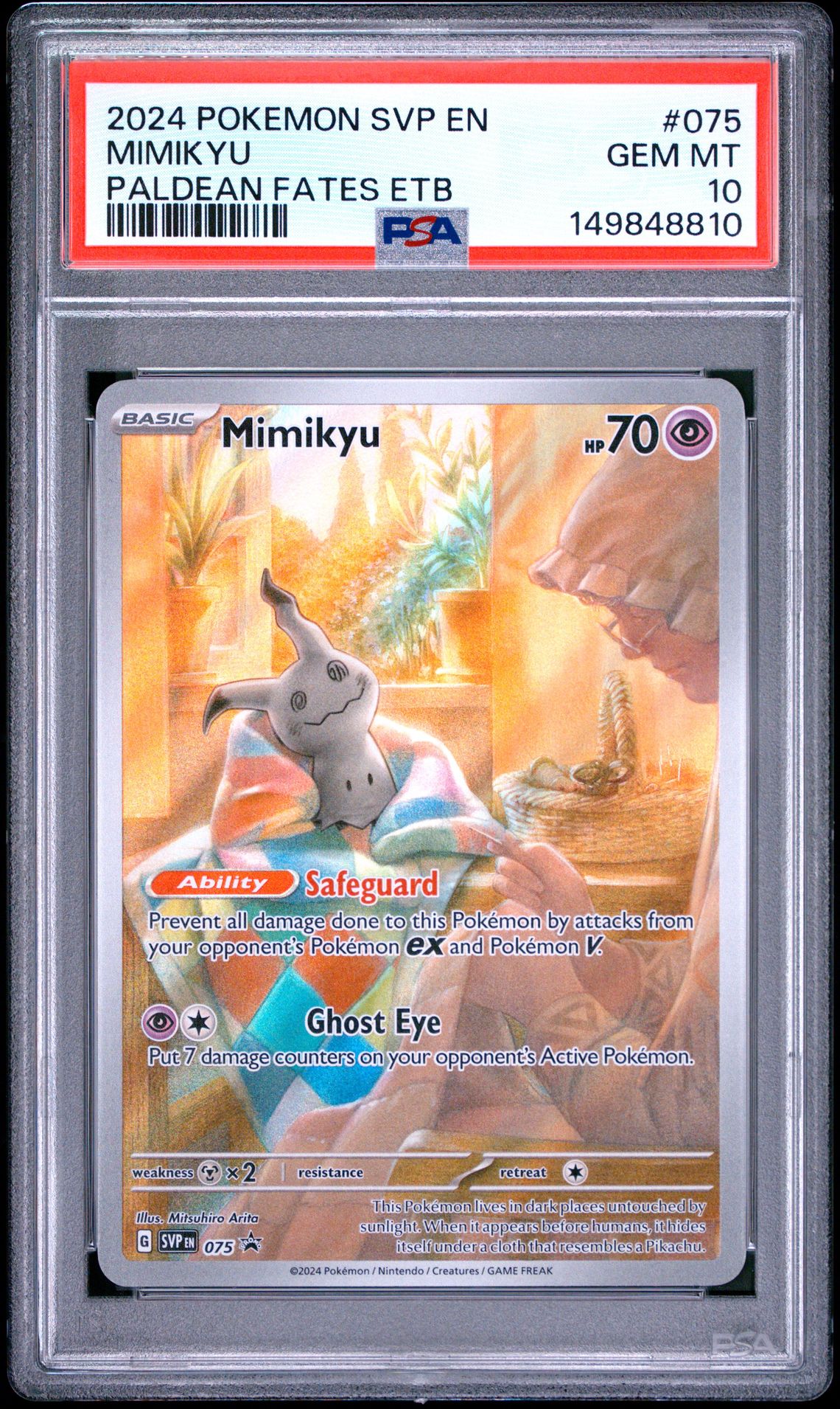 2024 POKEMON SVP EN-SV BLACK STAR PROMO MIMIKYU PALDEAN FATES ETB 075 GEM MT 10 front