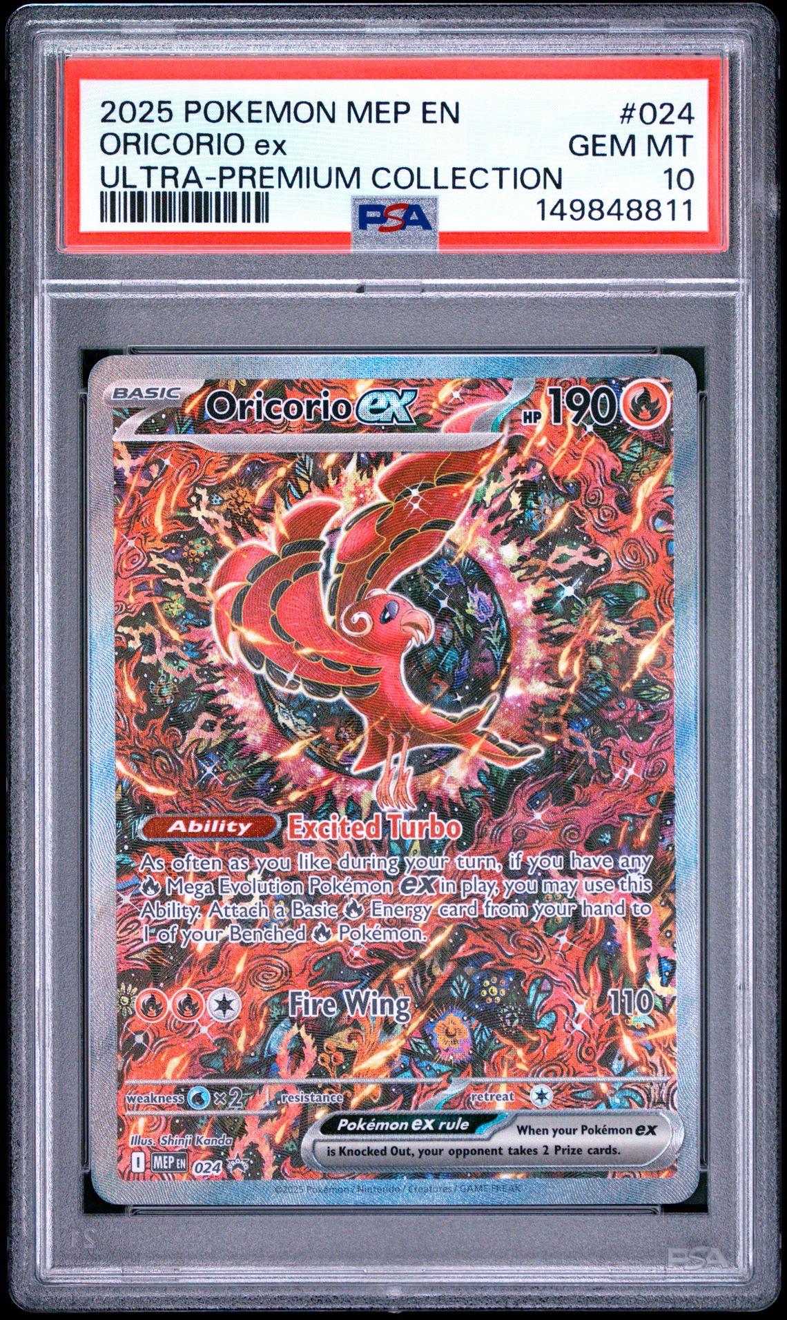 2025 Pokemon Mep En-Me Black Star Promo Oricorio Ex #024 (Ultra-Premium Collection) Gem Mt 10 front view - PSA graded GEM MT 10