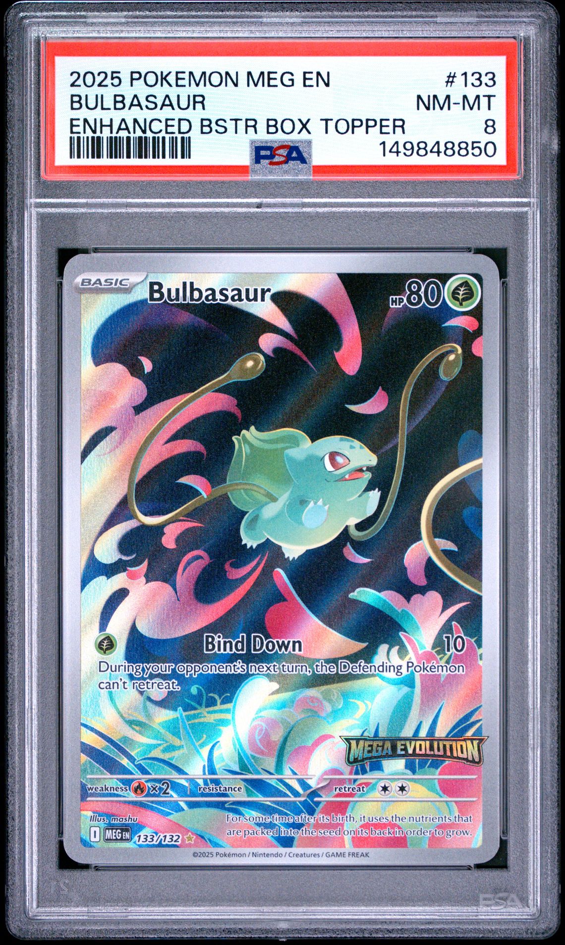2025 Pokemon Meg En-Mega Evolution Bulbasaur #133 (Enhanced Bstr Box Topper) Nm-Mt 8 front
