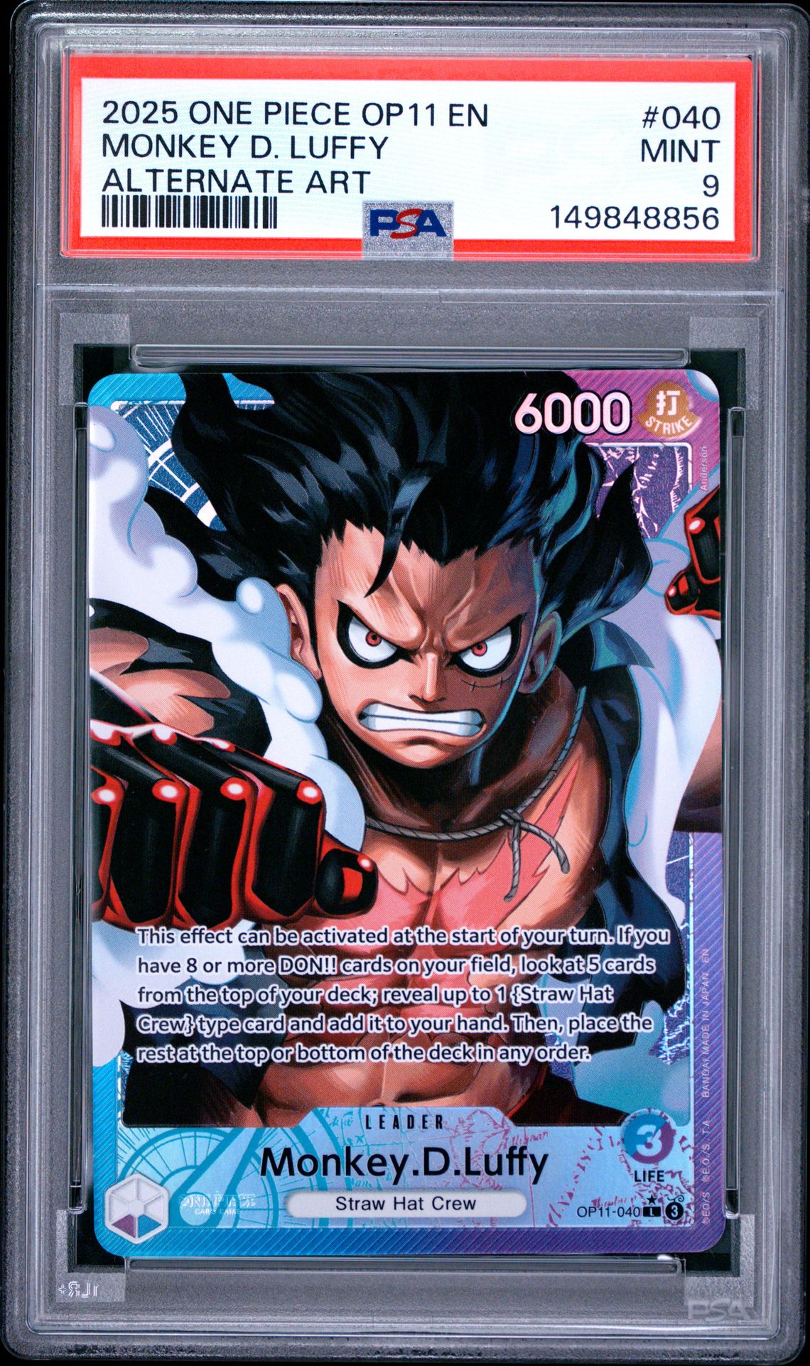 2025 One Piece Op11-A Fist Of Divine Speed Monkey D. Luffy #040 (Alternate Art) Mint 9 front