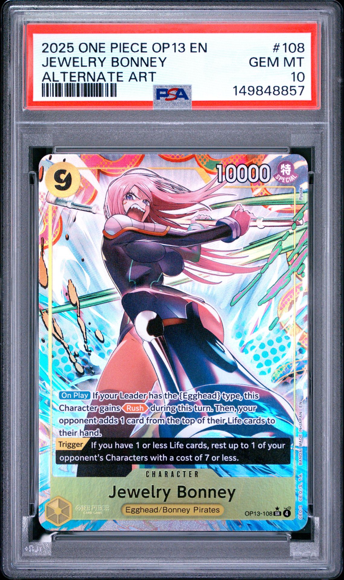 2025 One Piece Op13-Carrying On His Will Jewelry Bonney #108 (Alternate Art) Gem Mt 10 front