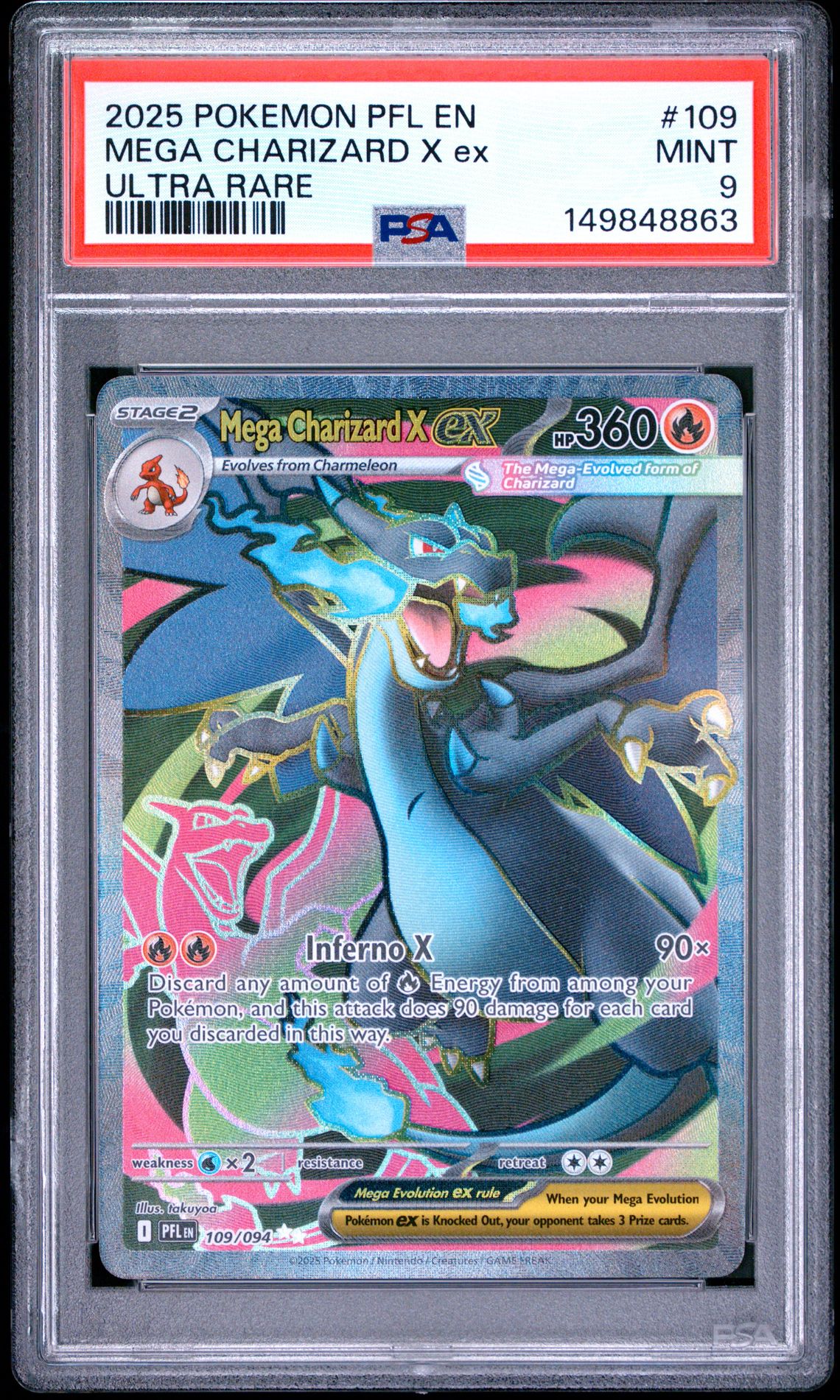 2025 Pokemon Pfl En-Phantasmal Flames Mega Charizard X Ex #109 (Ultra Rare) Mint 9 front