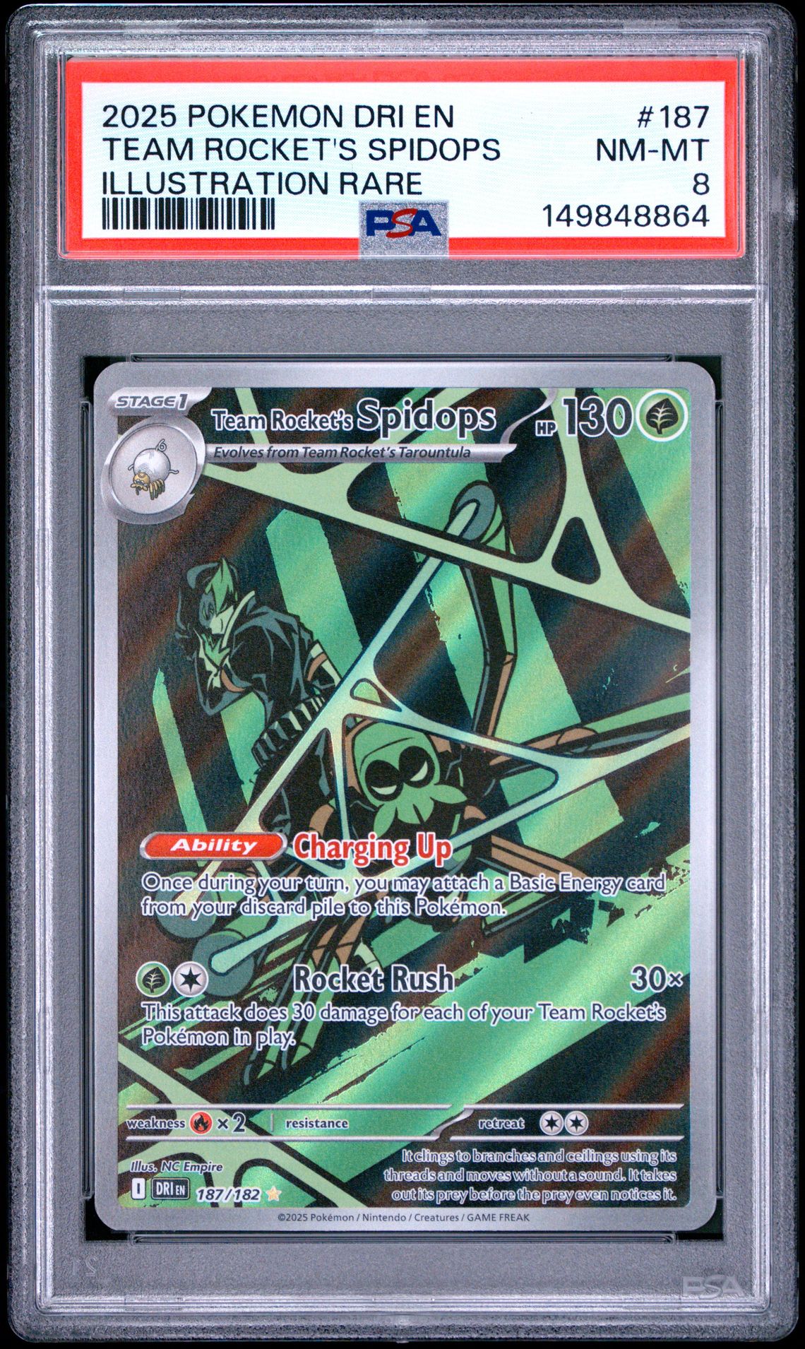 2025 Pokemon Dri En-Destined Rivals Team Rocket's Spidops #187 (Illustration Rare) Nm-Mt 8 front