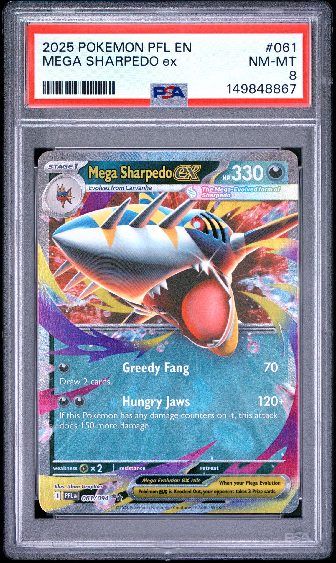 2025 Pokemon Pfl En-Phantasmal Flames Mega Sharpedo Ex #061 Nm-Mt 8 front