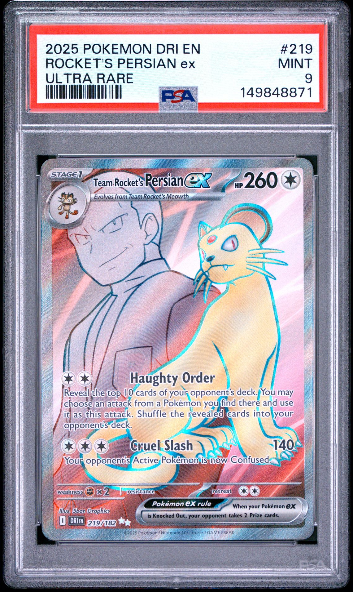 2025 Pokemon Dri En-Destined Rivals Rocket's Persian Ex #219 (Ultra Rare) Mint 9 front