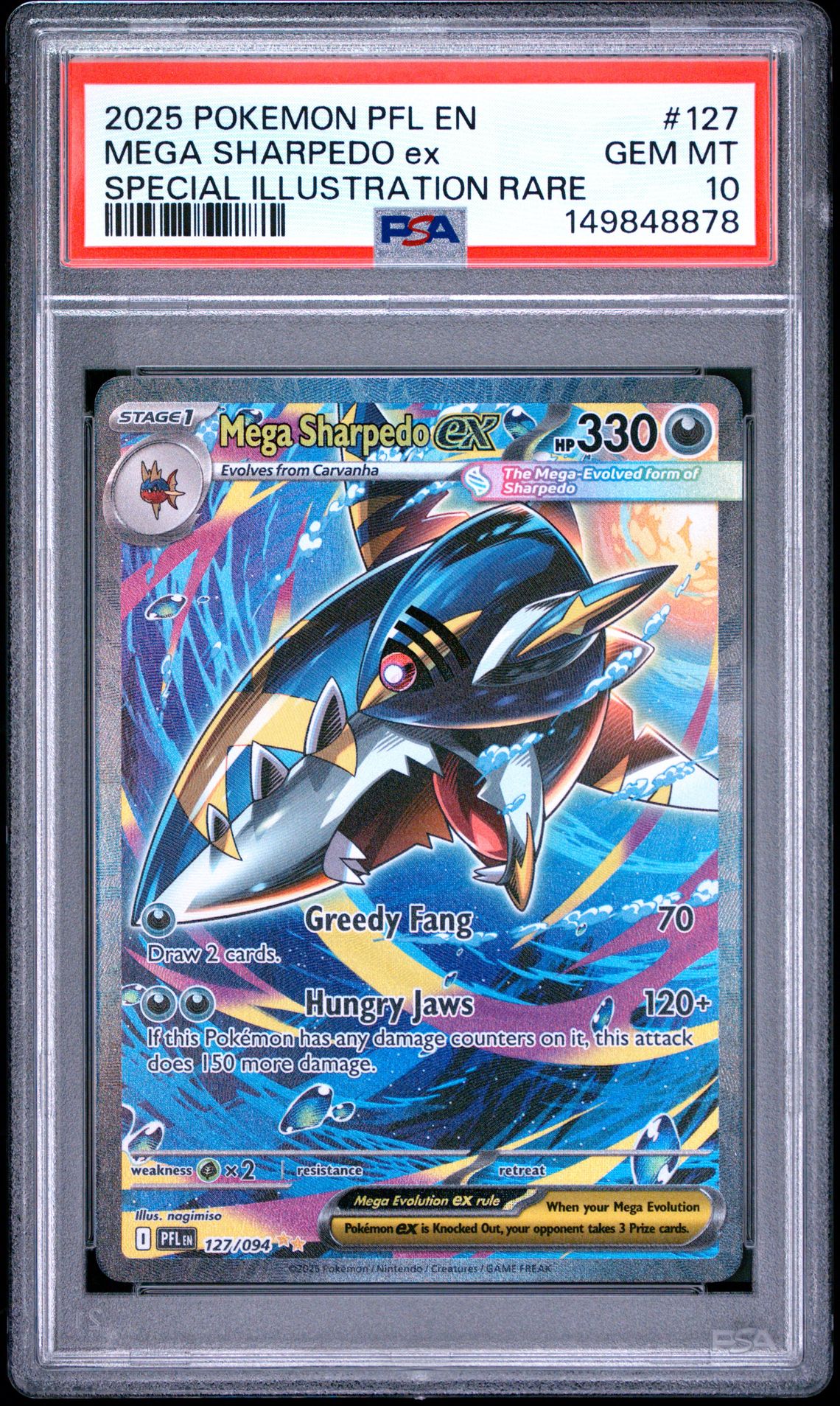 2025 Pokemon Pfl En-Phantasmal Flames Mega Sharpedo Ex #127 (Special Illustration Rare) Gem Mt 10 front