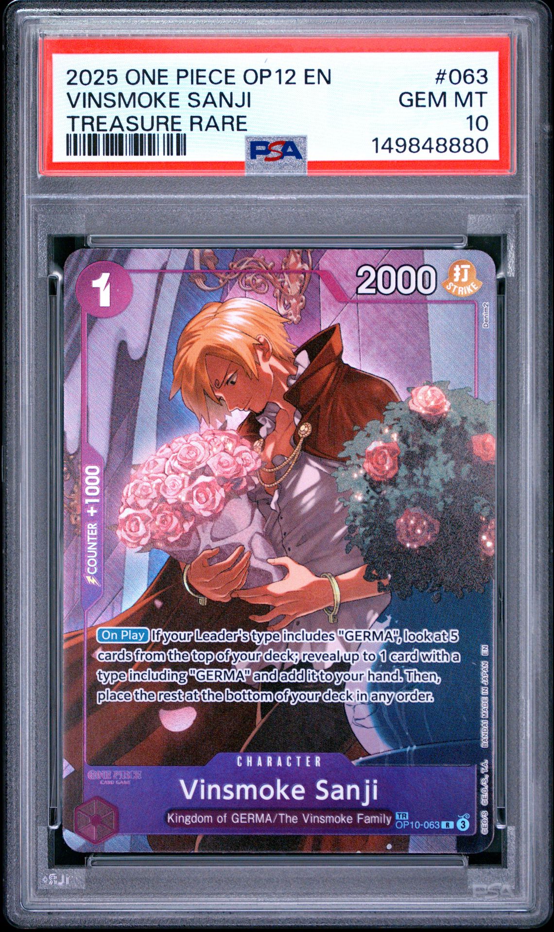 2025 One Piece Op12-Legacy Of The Master Vinsmoke Sanji #063 (Treasure Rare) Gem Mt 10 front