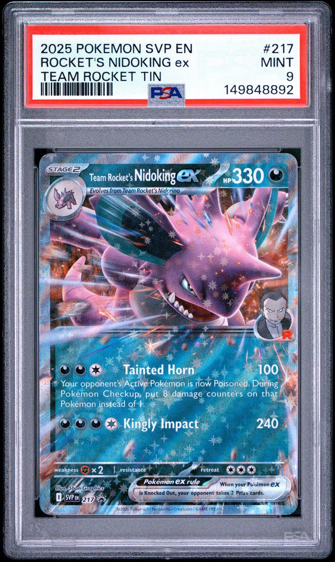 2025 Pokemon Svp En-Sv Black Star Promo Rocket's Nidoking Ex #217 (Team Rocket Tin) Mint 9 front