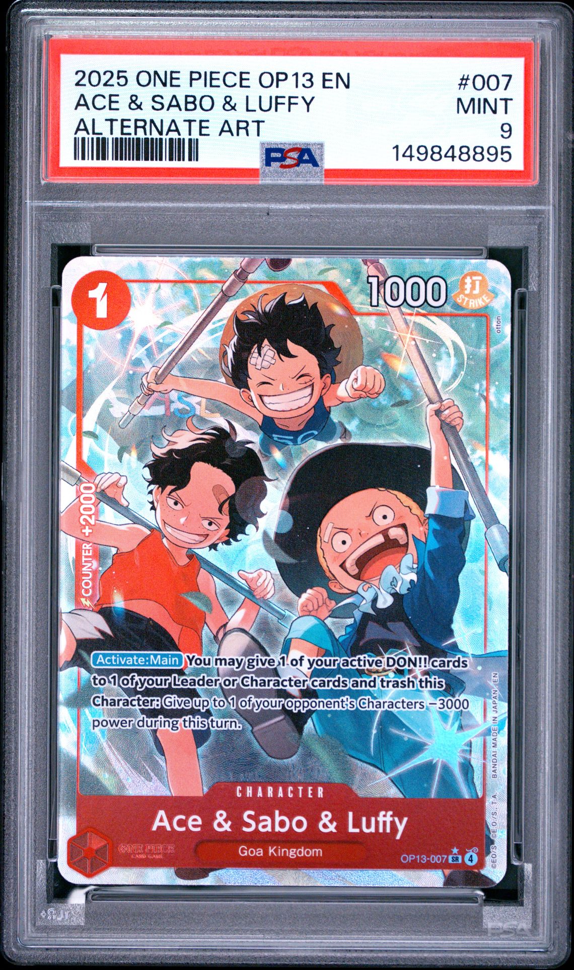 2025 One Piece Op13-Carrying On His Will Ace & Sabo & Luffy #007 (Alternate Art) Mint 9 front