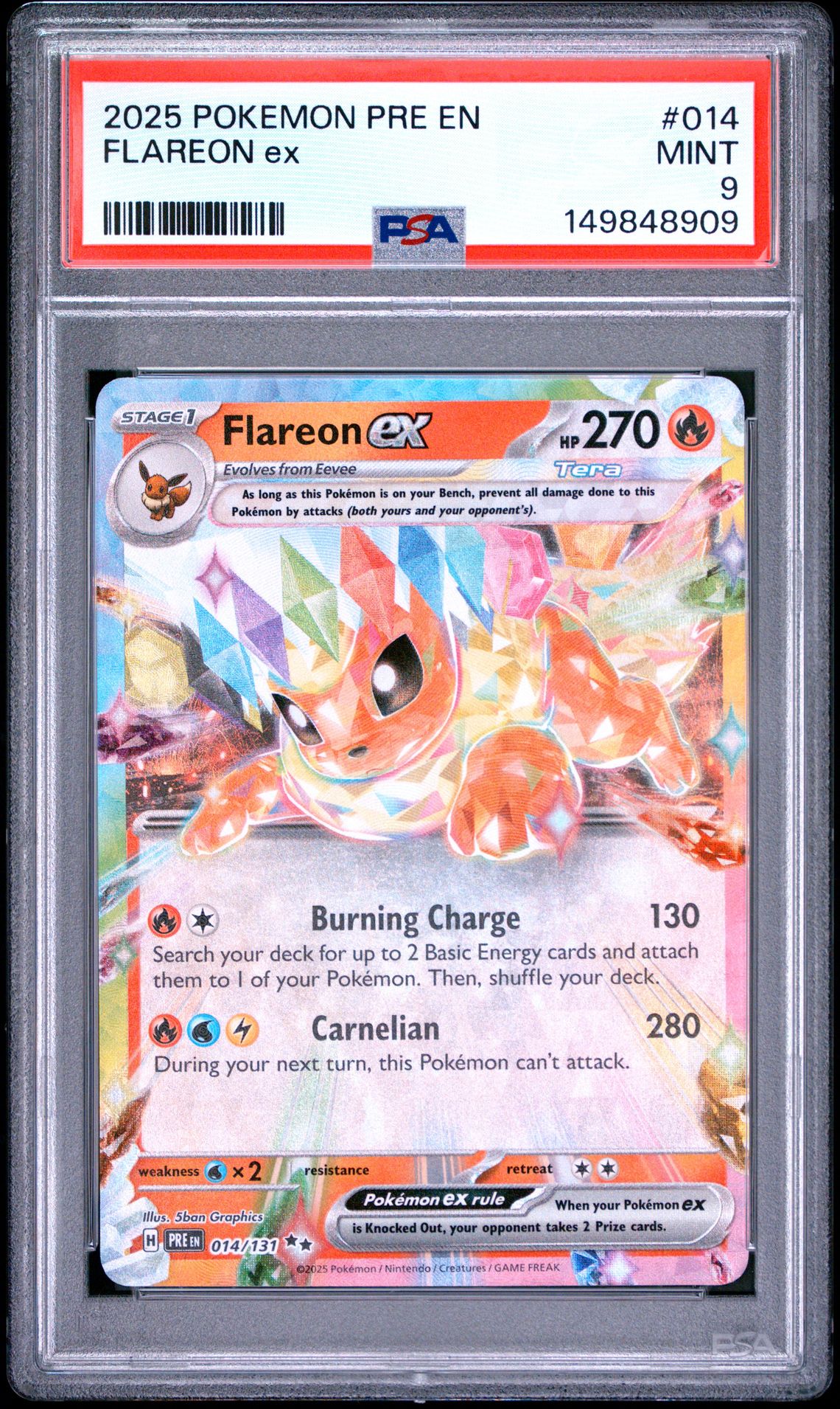 2025 Pokemon Pre En-Prismatic Evolutions Flareon Ex #014 Mint 9 front
