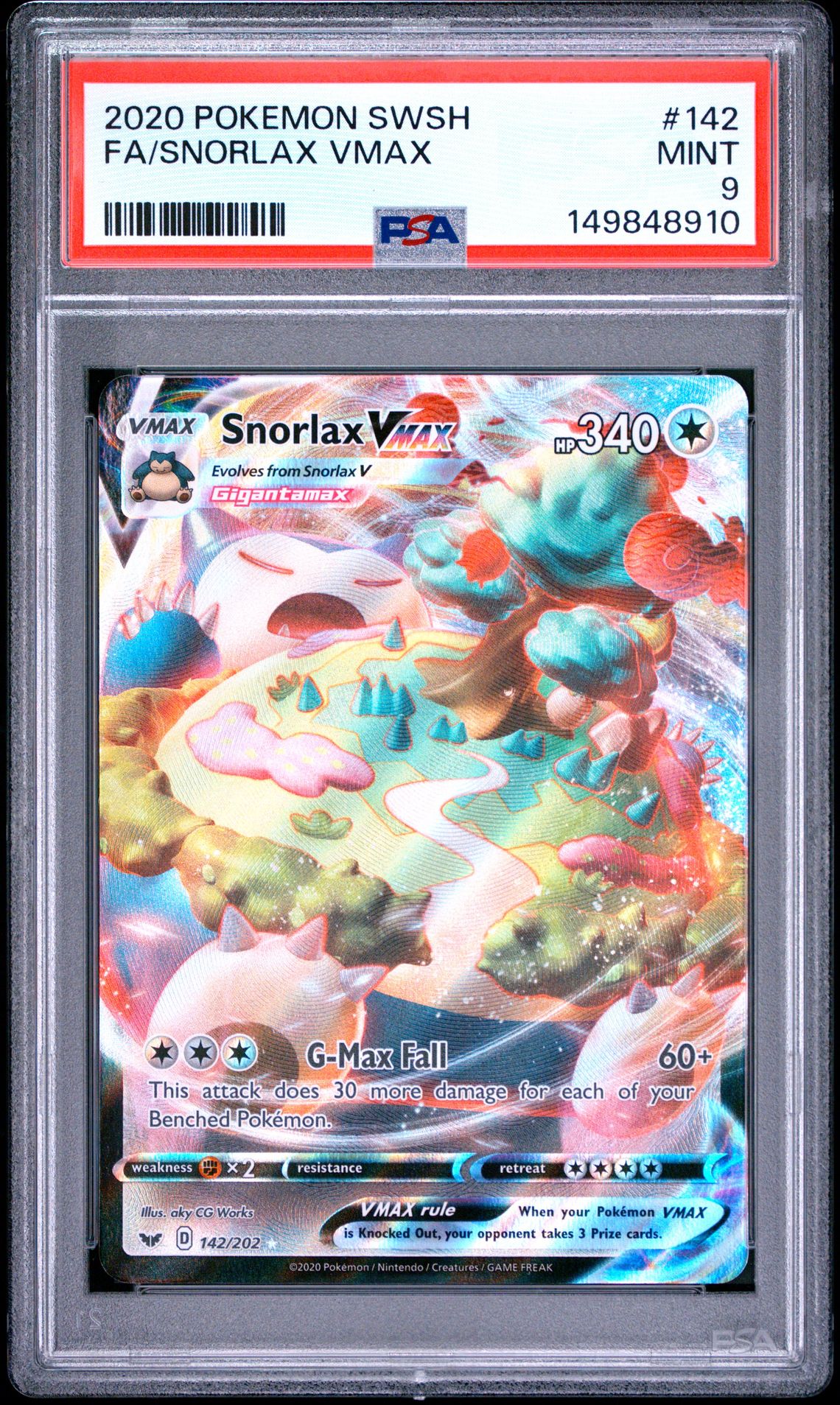 2020 Pokemon Sword & Shield Fa/Snorlax Vmax #142 Mint 9 front
