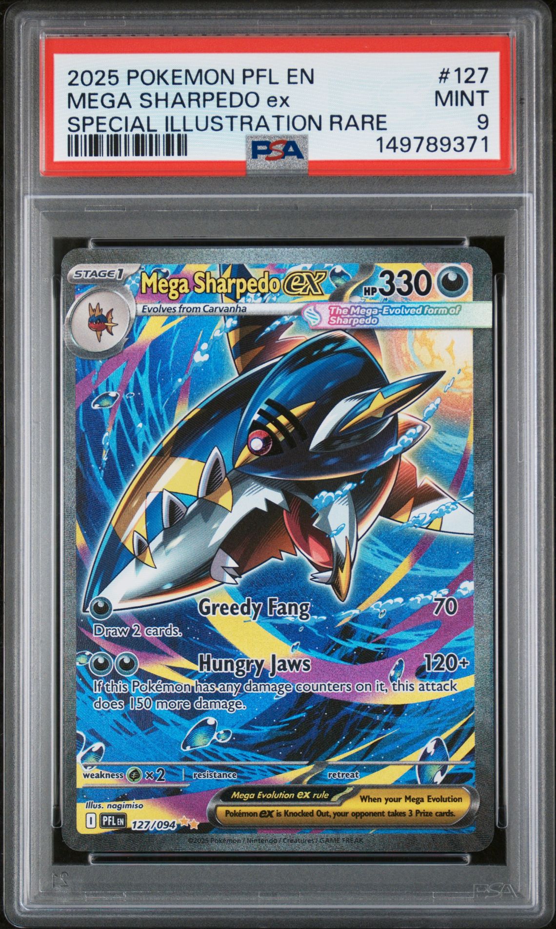2025 Pokemon Pfl En-Phantasmal Flames Mega Sharpedo Ex #127 (Special Illustration Rare) Mint 9 front