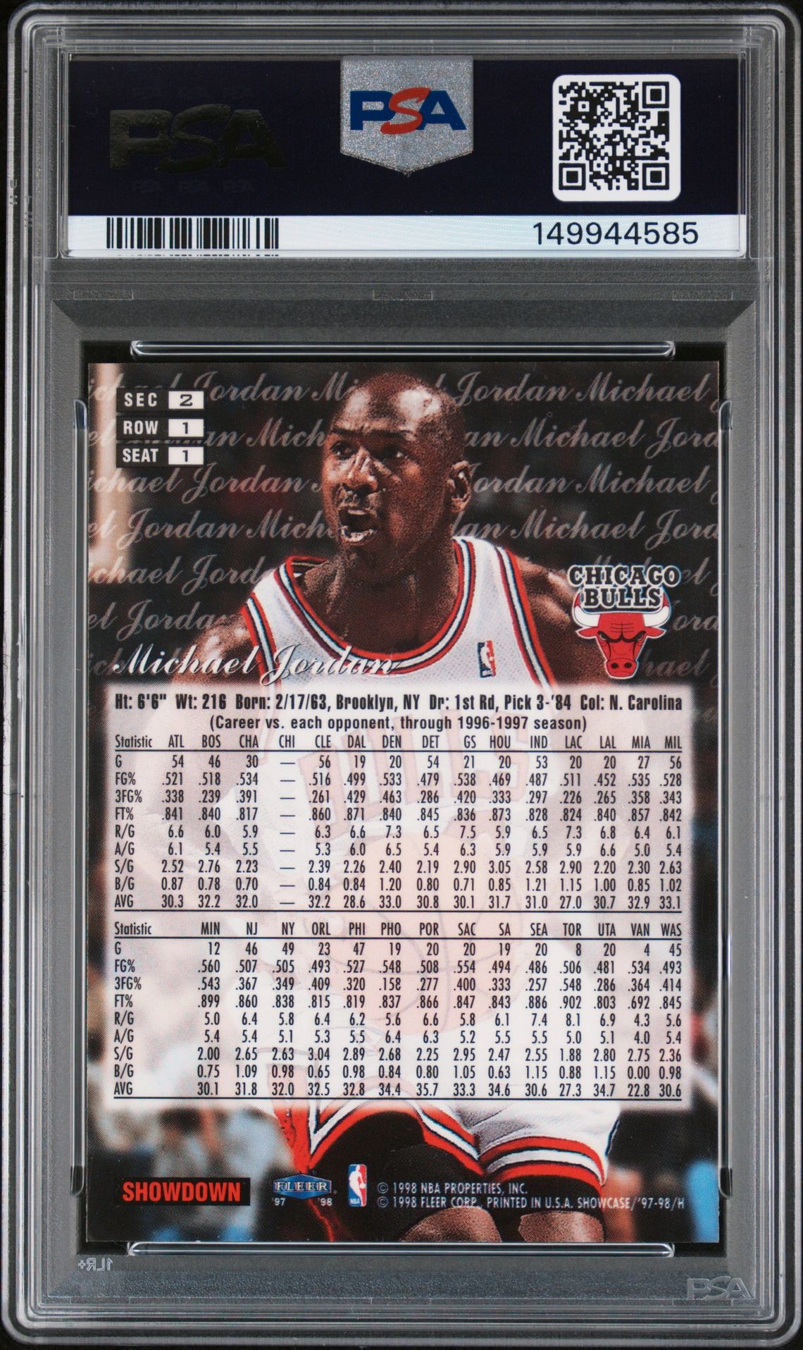 1997 Flair Showcase Michael Jordan #1 (Row 1) Nm-Mt 8 back
