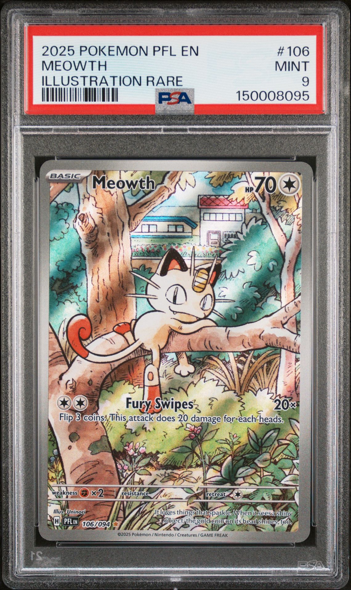 2025 Pokemon Pfl En-Phantasmal Flames Meowth #106 (Illustration Rare) Mint 9 front