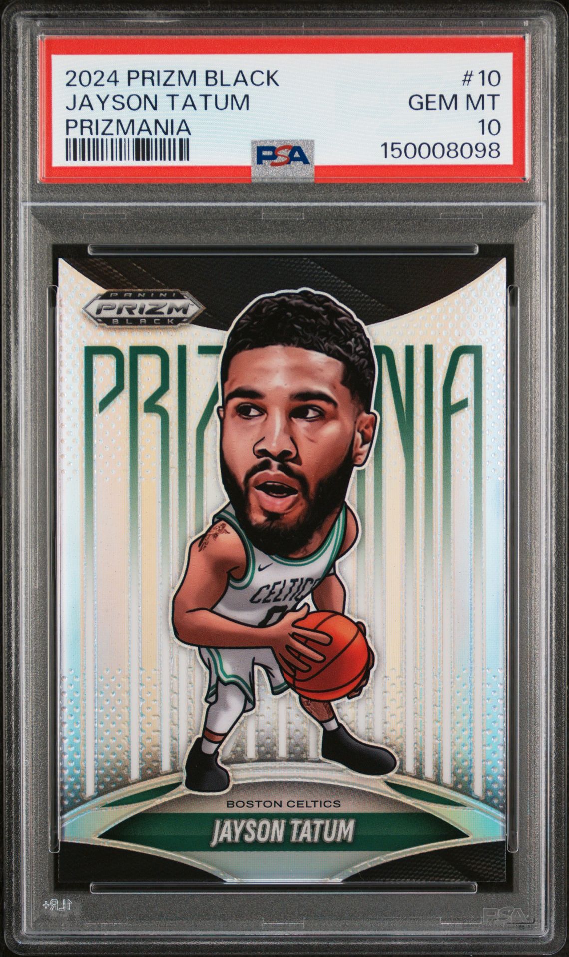 2024 Panini Prizm Black Prizmania Jayson Tatum #10 Gem Mt 10 front view - PSA graded GEM MT 10