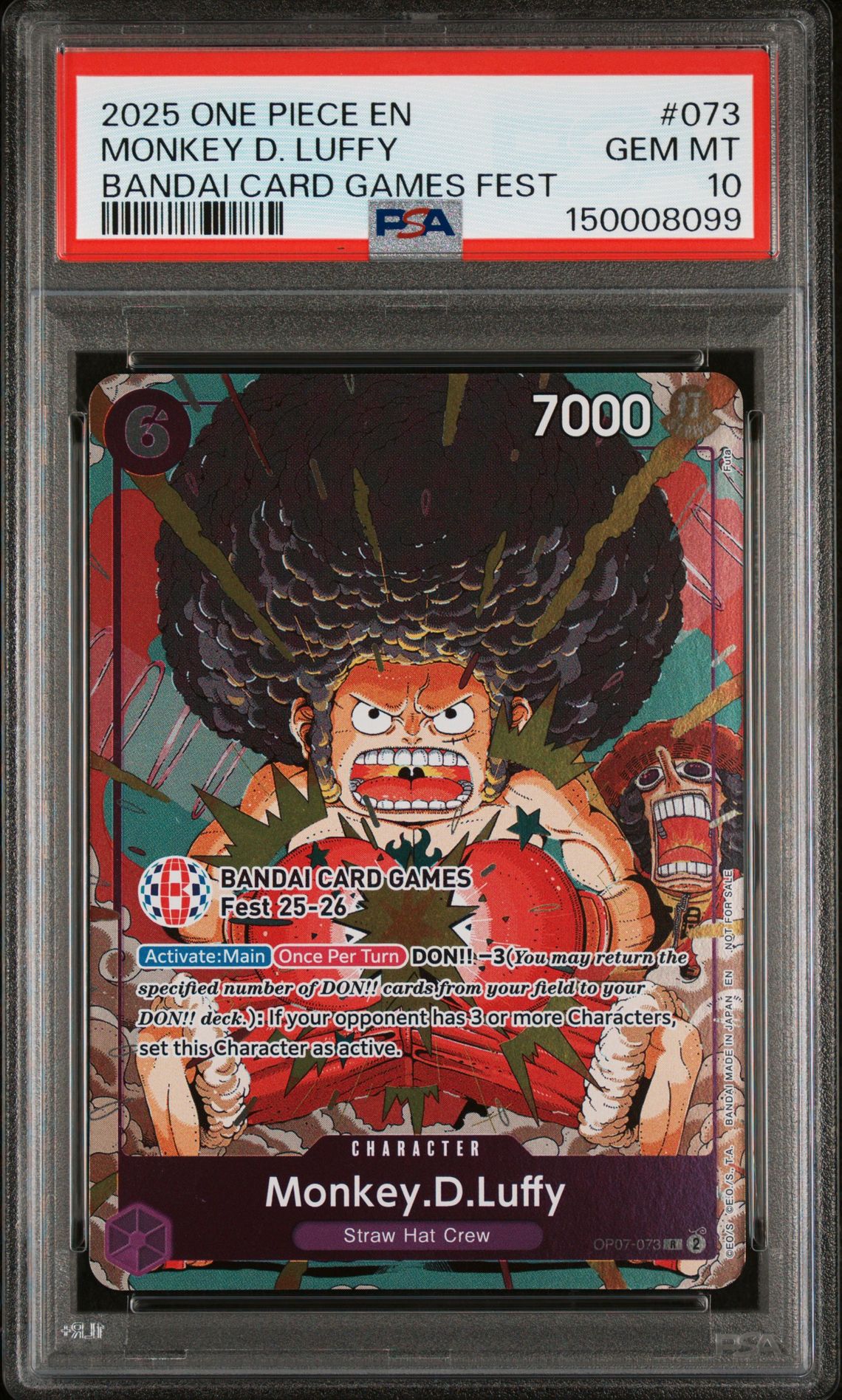 2025 One Piece Promos Monkey D. Luffy #073 (Bandai Card Games Fest) Gem Mt 10 front
