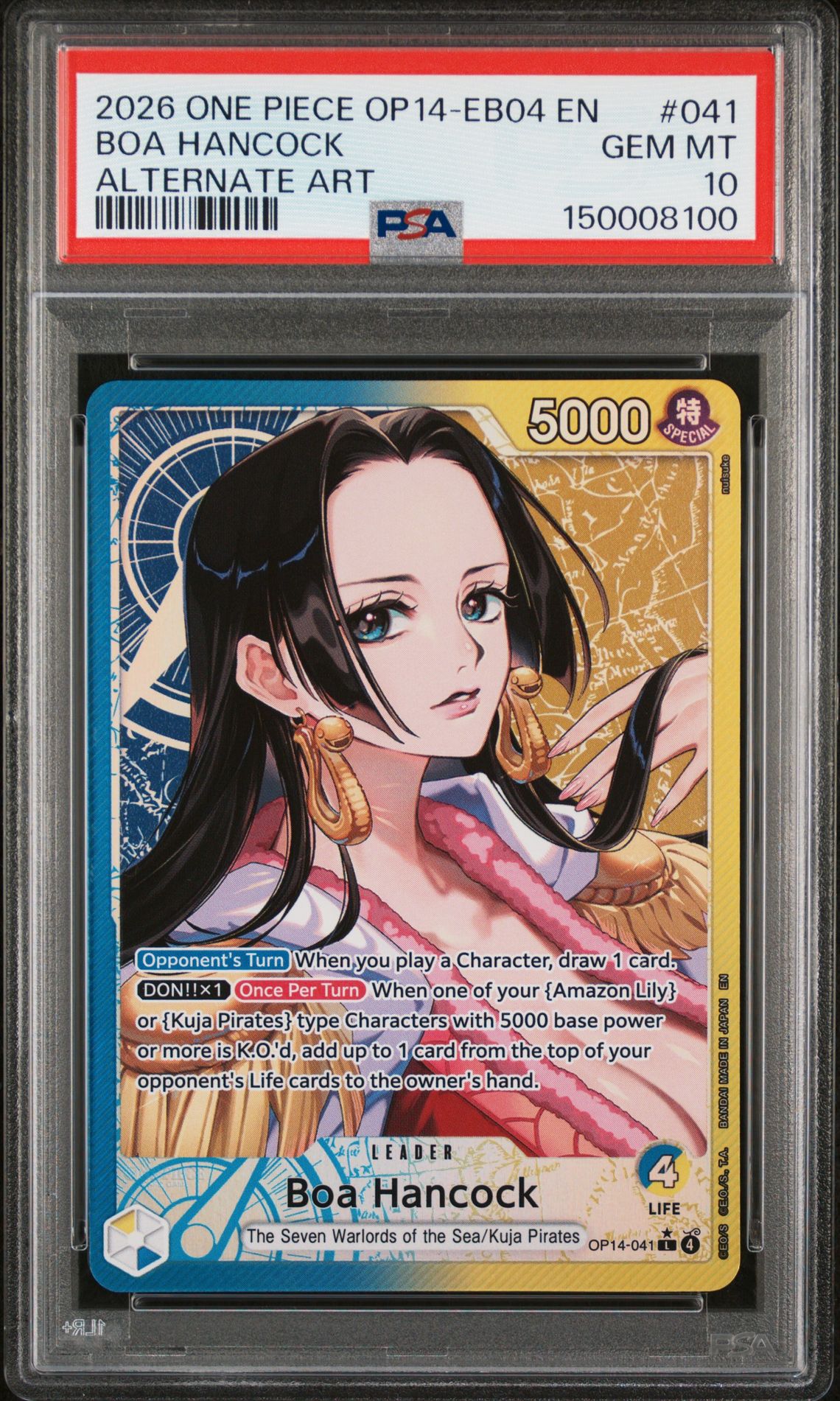 2026 One Piece Op14-Eb04-The Azure Sea's Seven Boa Hancock #041 (Alternate Art) Gem Mt 10 front view - PSA graded GEM MT 10