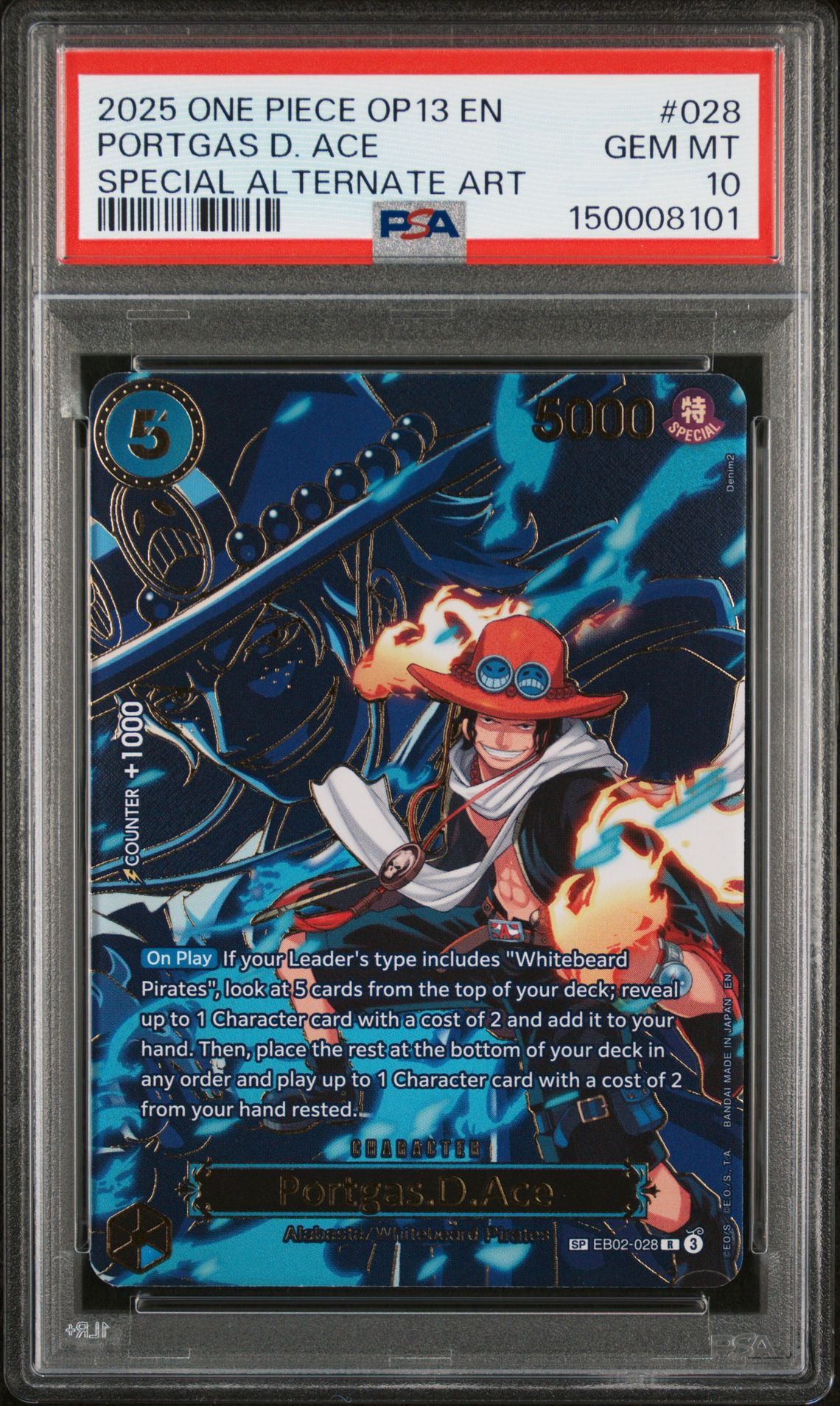 2025 One Piece Op13-Carrying On His Will Portgas D. Ace #028 (Special Alternate Art) Gem Mt 10 front