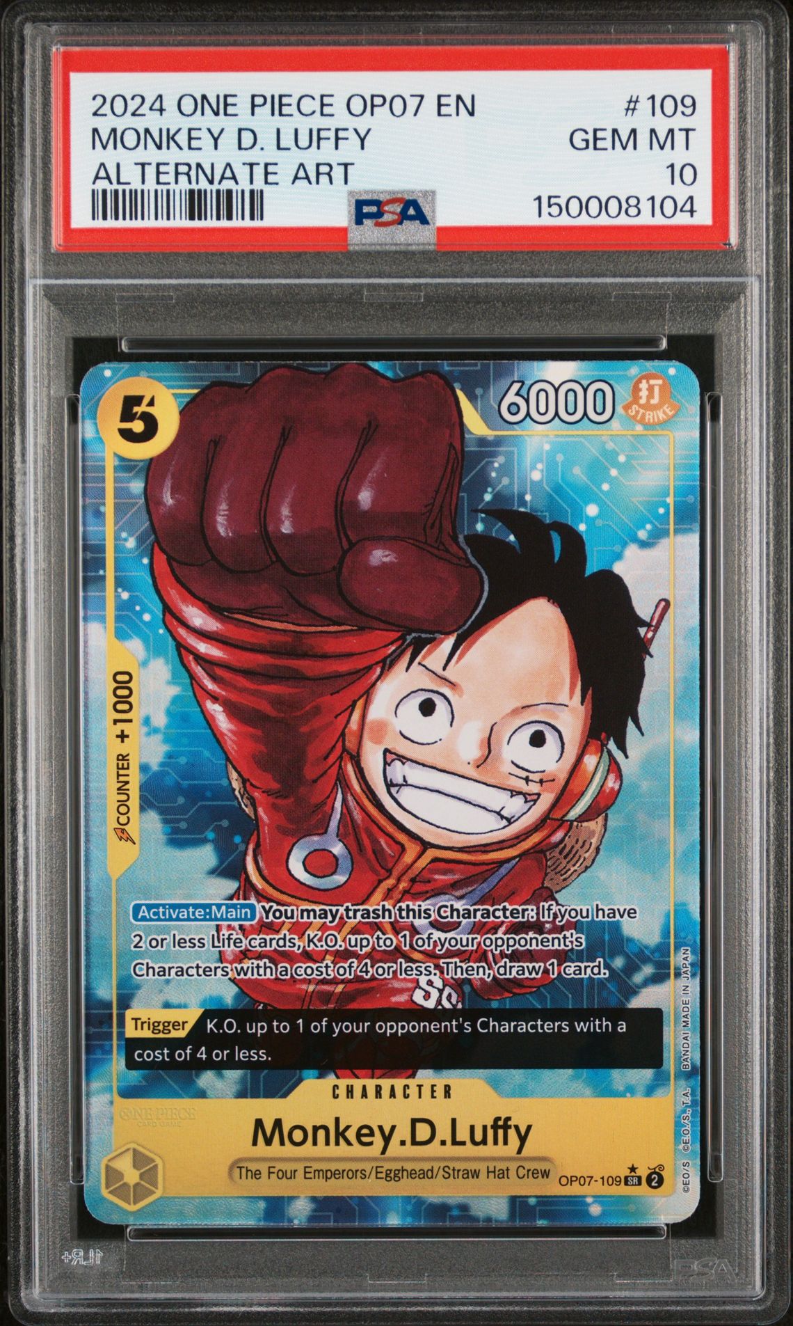 2024 One Piece Op07-500 Years In The Future Monkey D. Luffy #109 (Alternate Art) Gem Mt 10 front