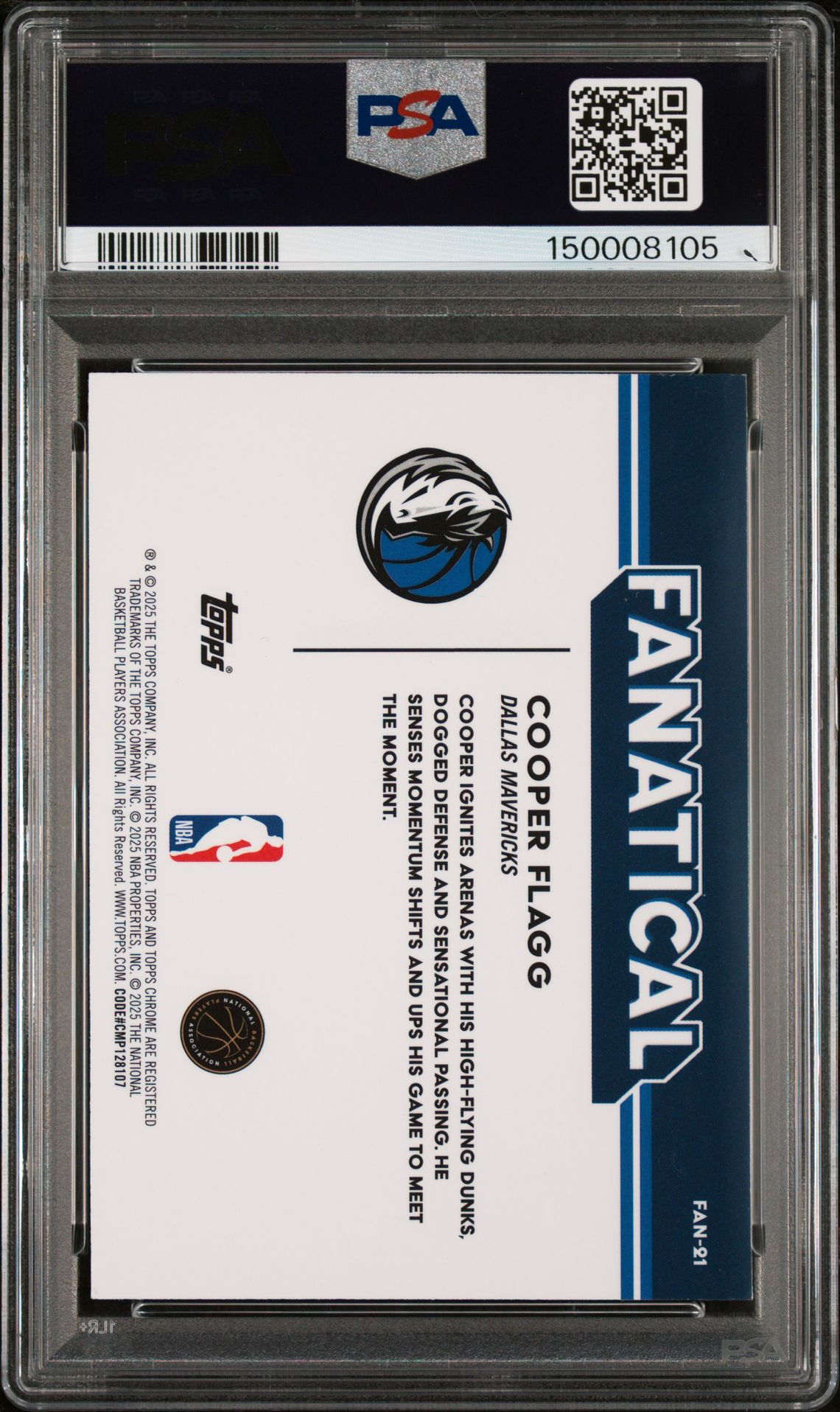 2025 Topps Chrome Fanatical Cooper Flagg #Fan-21 Mint 9 back