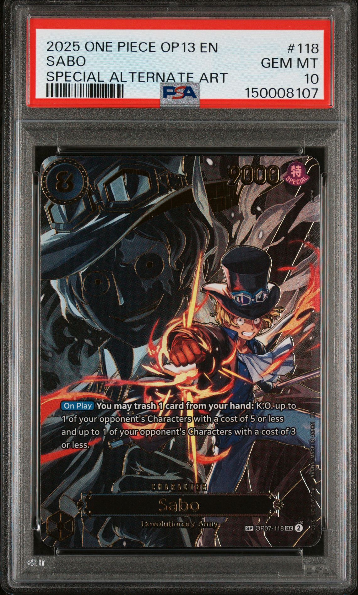 2025 One Piece Op13-Carrying On His Will Sabo #118 (Special Alternate Art) Gem Mt 10 front
