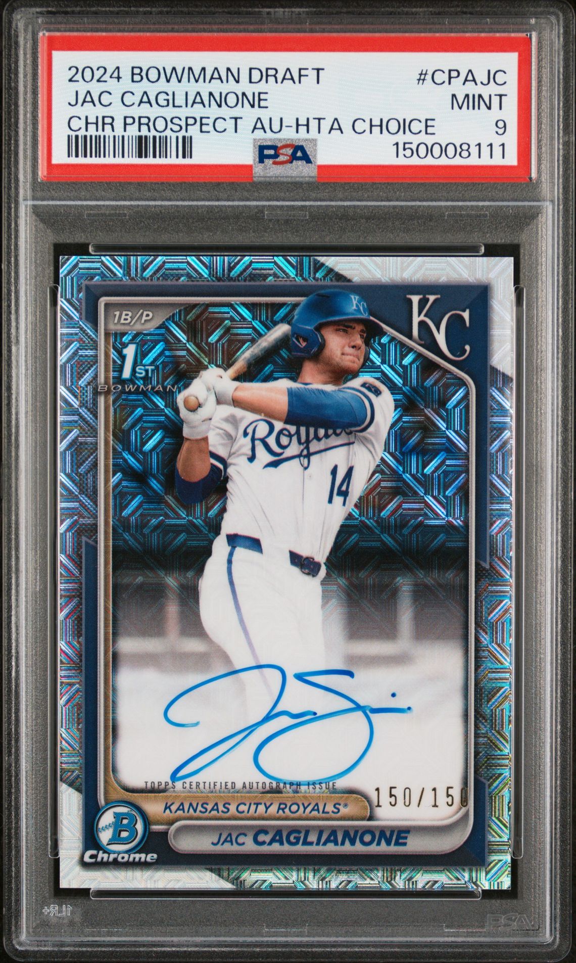 2024 Bowman Draft Chrome Prospect Autographs Jac Caglianone #Cpajc (Chr Prospect Au-Hta Choice) Mint 9 front