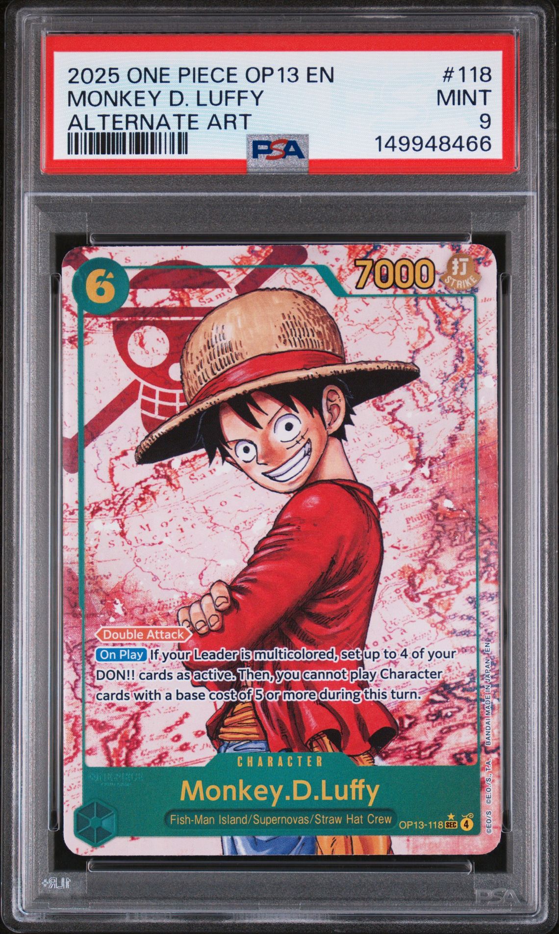 2025 One Piece Op13-Carrying On His Will Monkey D. Luffy #118 (Alternate Art) Mint 9 front