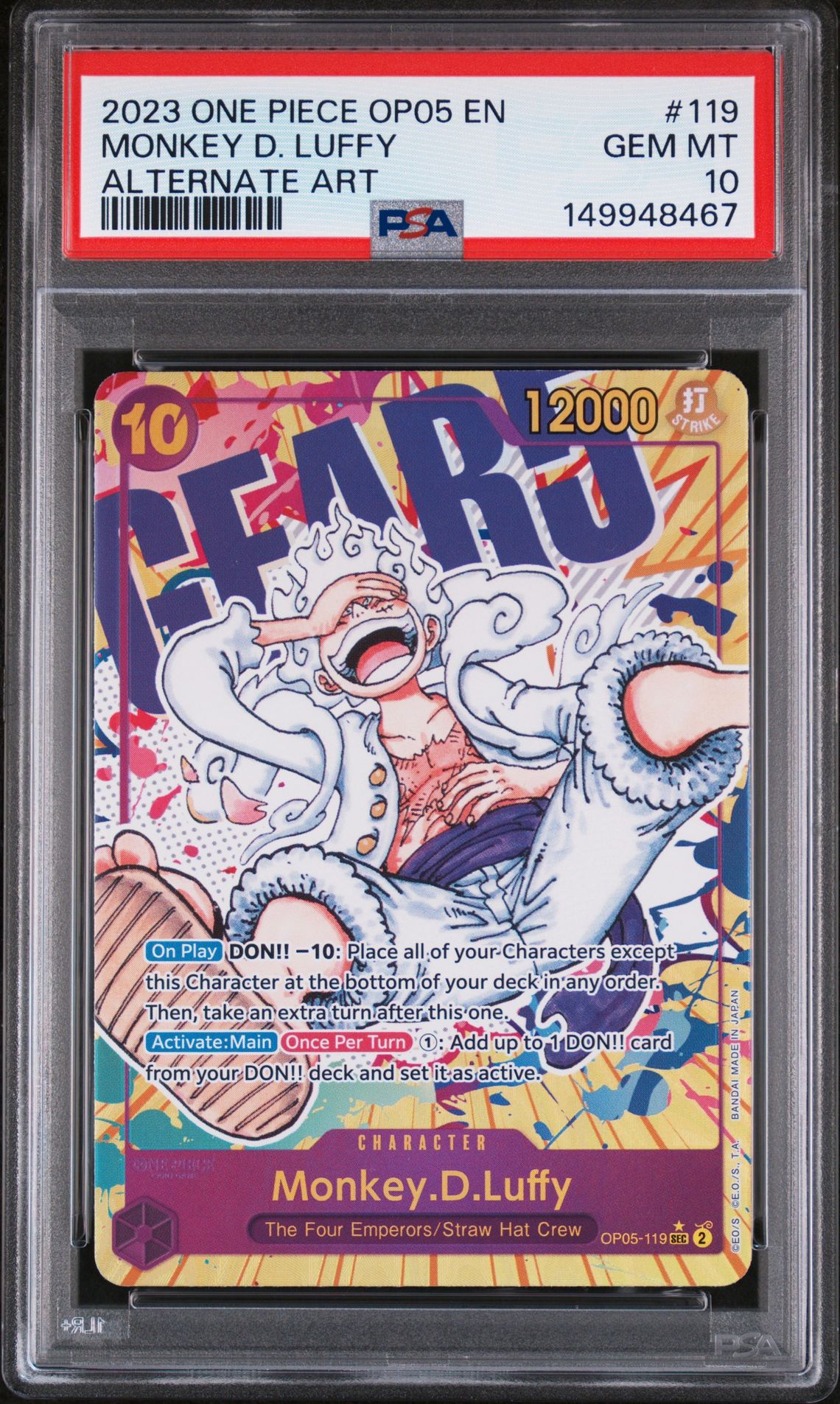 2023 One Piece Op05-Awakening Of The New Era Monkey D. Luffy #119 (Alternate Art) Gem Mt 10 front