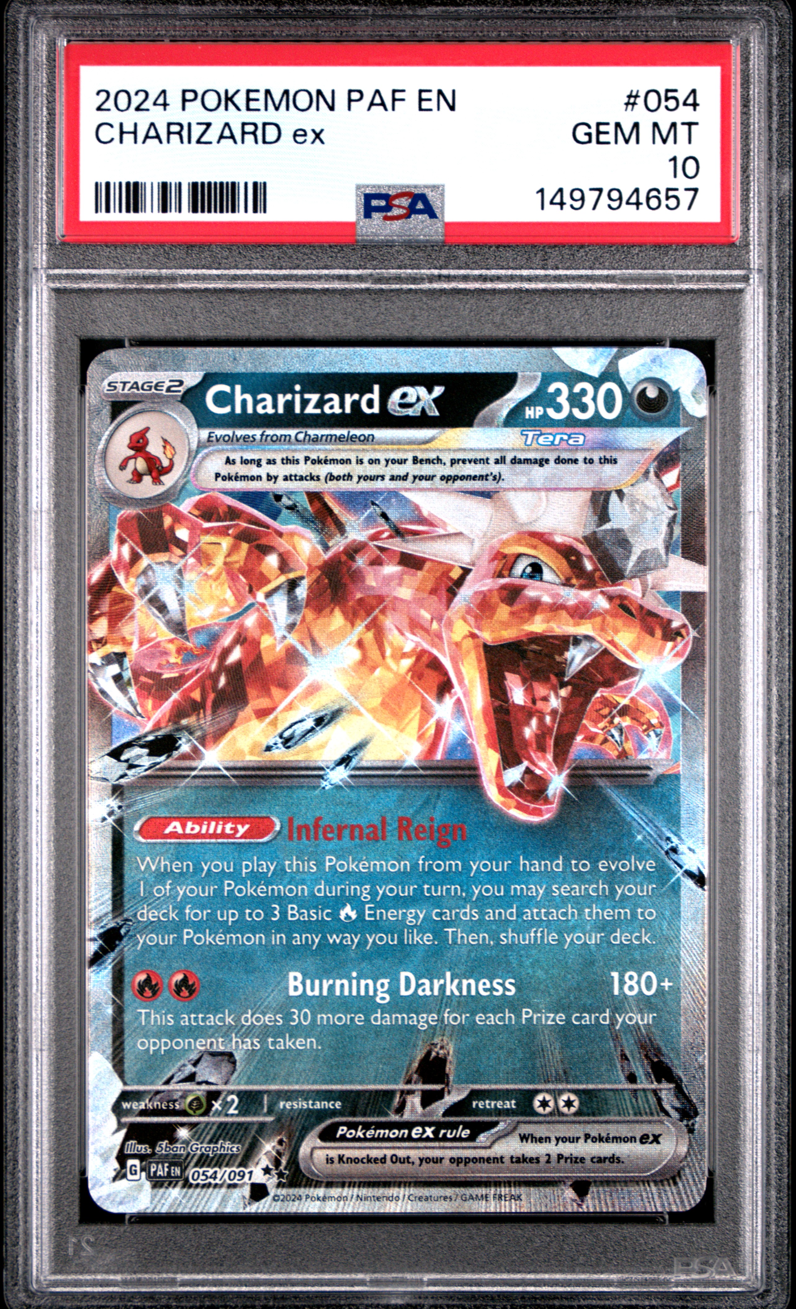 2024 #054 Charizard EX PSA 10 Paf EN-Paldean Fates