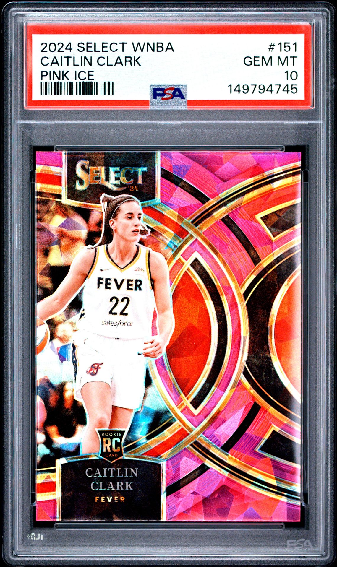 2024 Panini Select Wnba Caitlin Clark #151 (Pink Ice) Gem Mt 10 front
