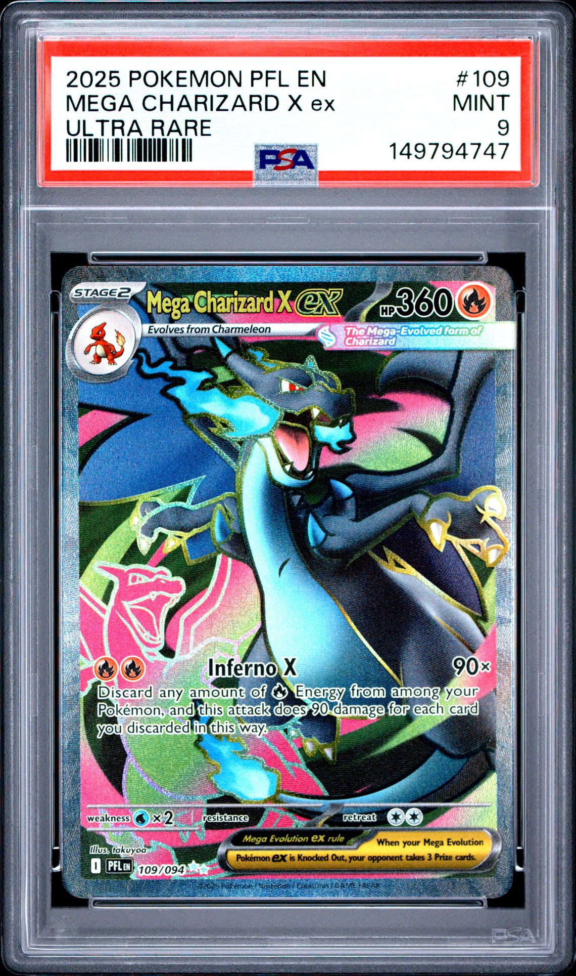 2025 Pokemon Pfl En-Phantasmal Flames Mega Charizard X Ex #109 (Ultra Rare) Mint 9 front