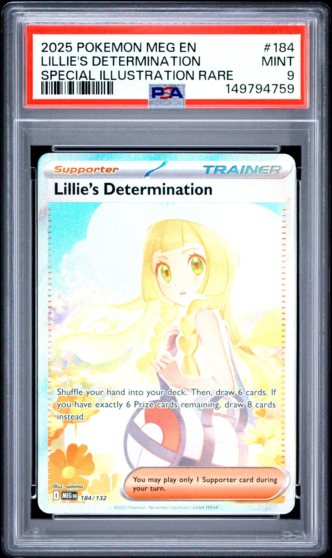2025 Pokemon Meg En-Mega Evolution Lillie's Determination #184 (Special Illustration Rare) Mint 9 front