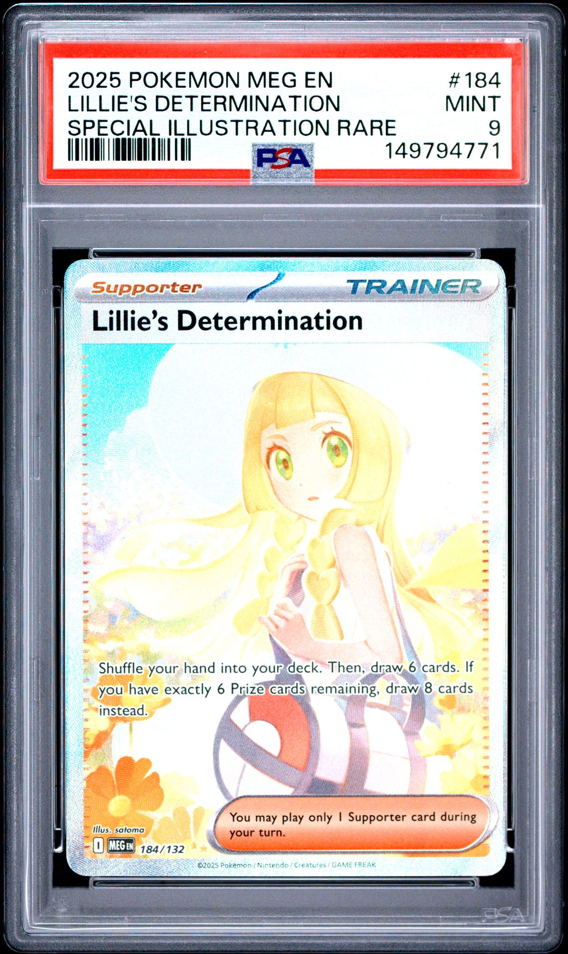 2025 Pokemon Meg En-Mega Evolution Lillie's Determination #184 (Special Illustration Rare) Mint 9 front