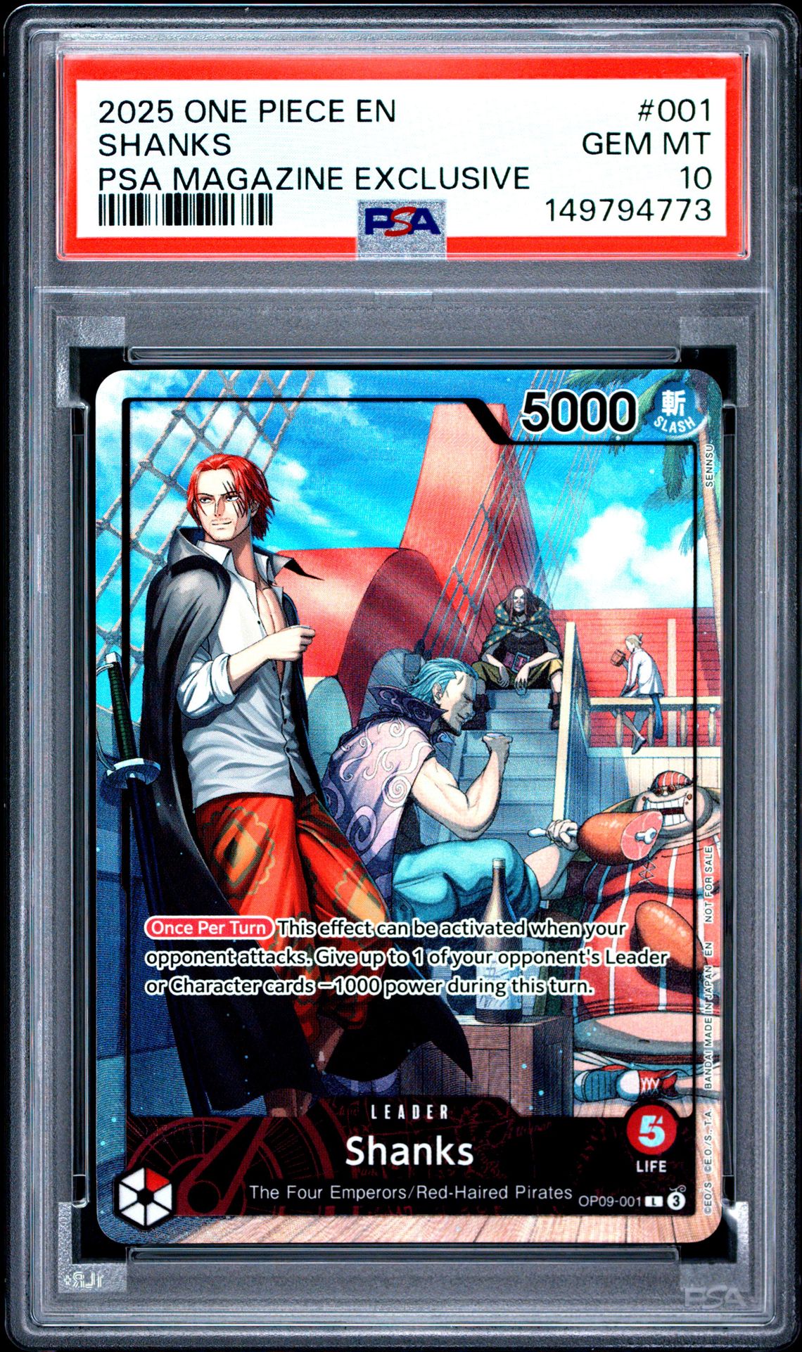 2025 One Piece Promos Shanks #001 (Psa Magazine Exclusive) Gem Mt 10 front