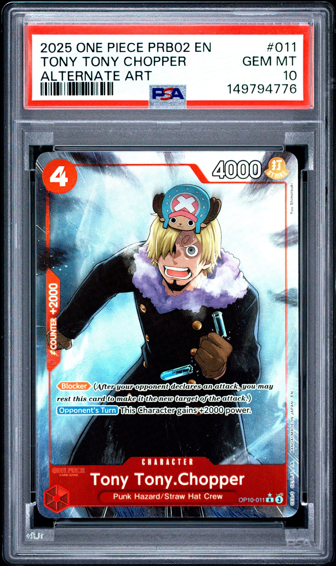 2025 One Piece Prb02-Premium Booster -One Piece Card The Best- Vol.2 Tony Tony Chopper #011 (Alternate Art) Gem Mt 10 front