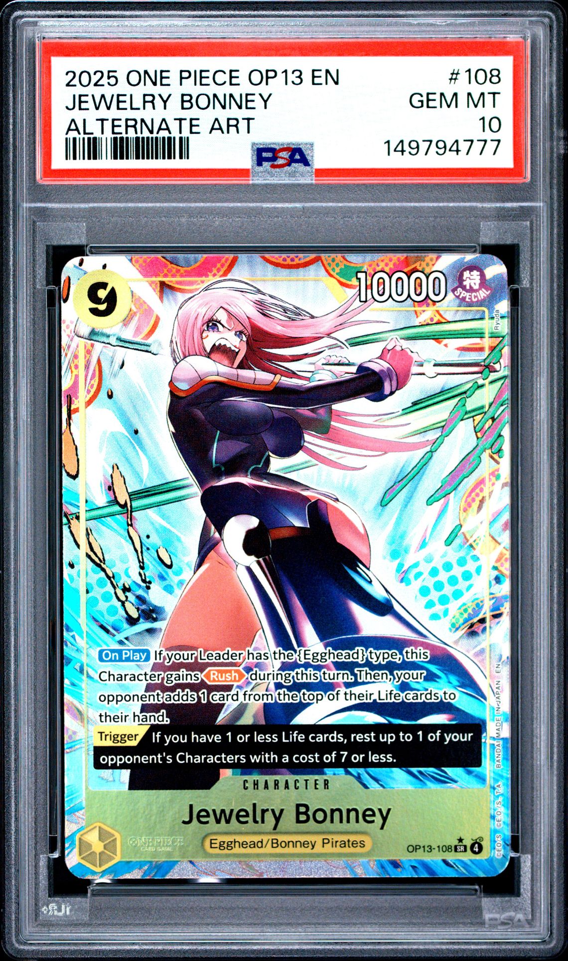 2025 One Piece Op13-Carrying On His Will Jewelry Bonney #108 (Alternate Art) Gem Mt 10 front