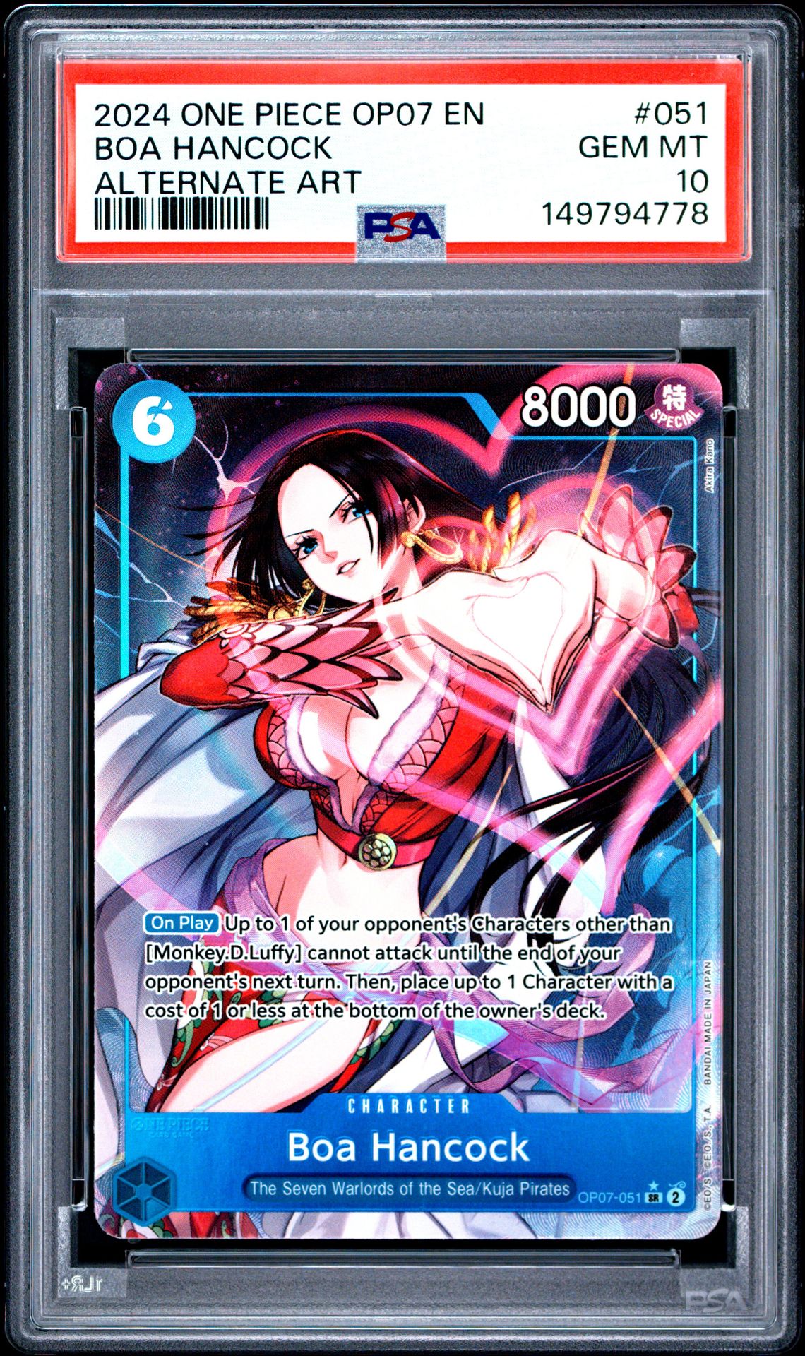 2024 One Piece Op07-500 Years In The Future Boa Hancock #051 (Alternate Art) Gem Mt 10 front view - PSA graded GEM MT 10