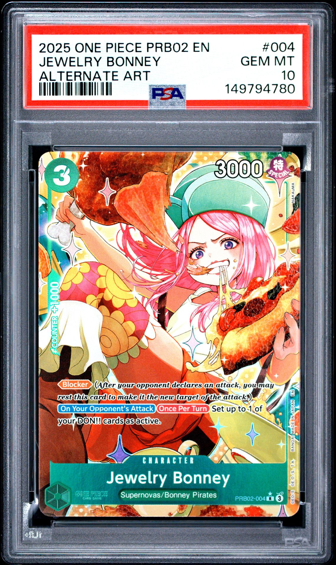 2025 One Piece Prb02-Premium Booster -One Piece Card The Best- Vol.2 Jewelry Bonney #004 (Alternate Art) Gem Mt 10 front