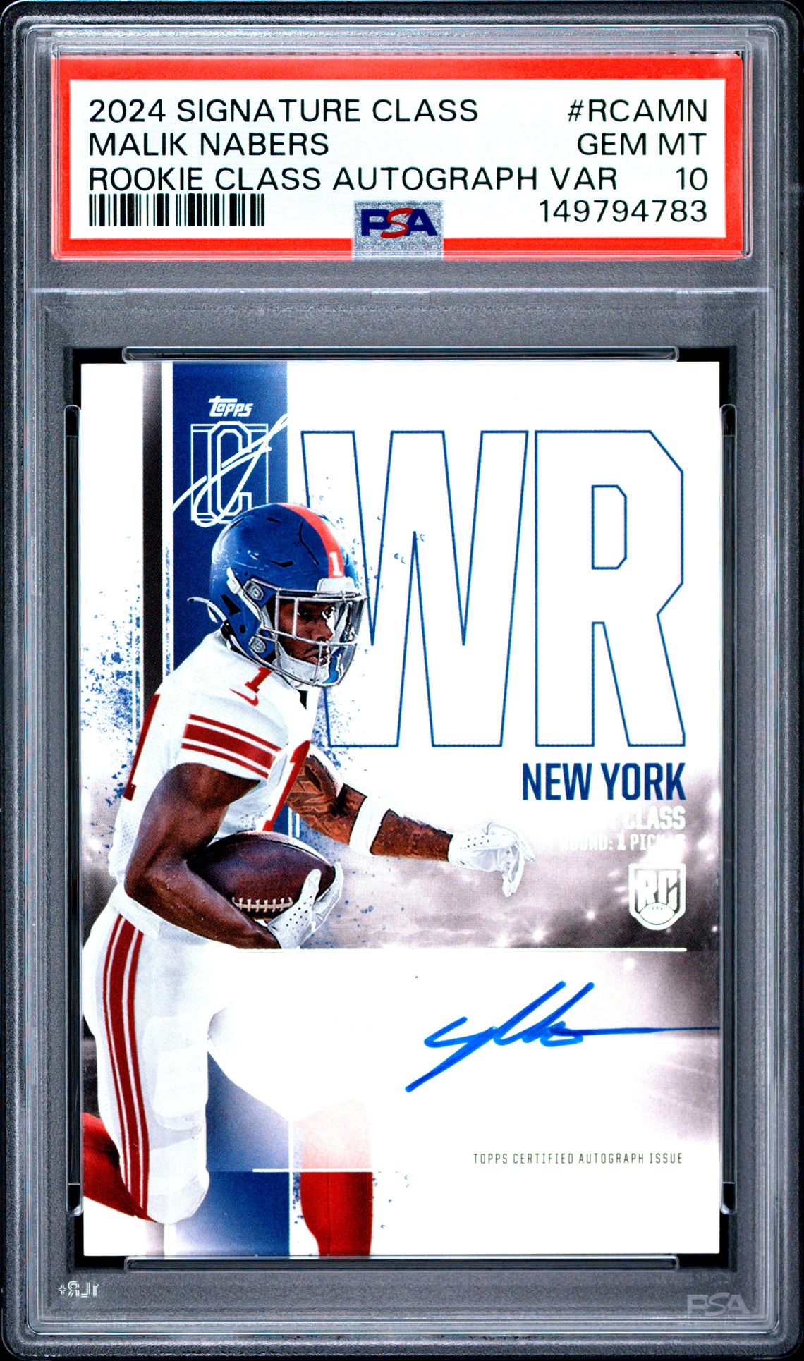 2024 Topps Signature Class Rookie Class Autograph Variation Malik Nabers #Rcamn (Rookie Class Autograph Var) Gem Mt 10 front