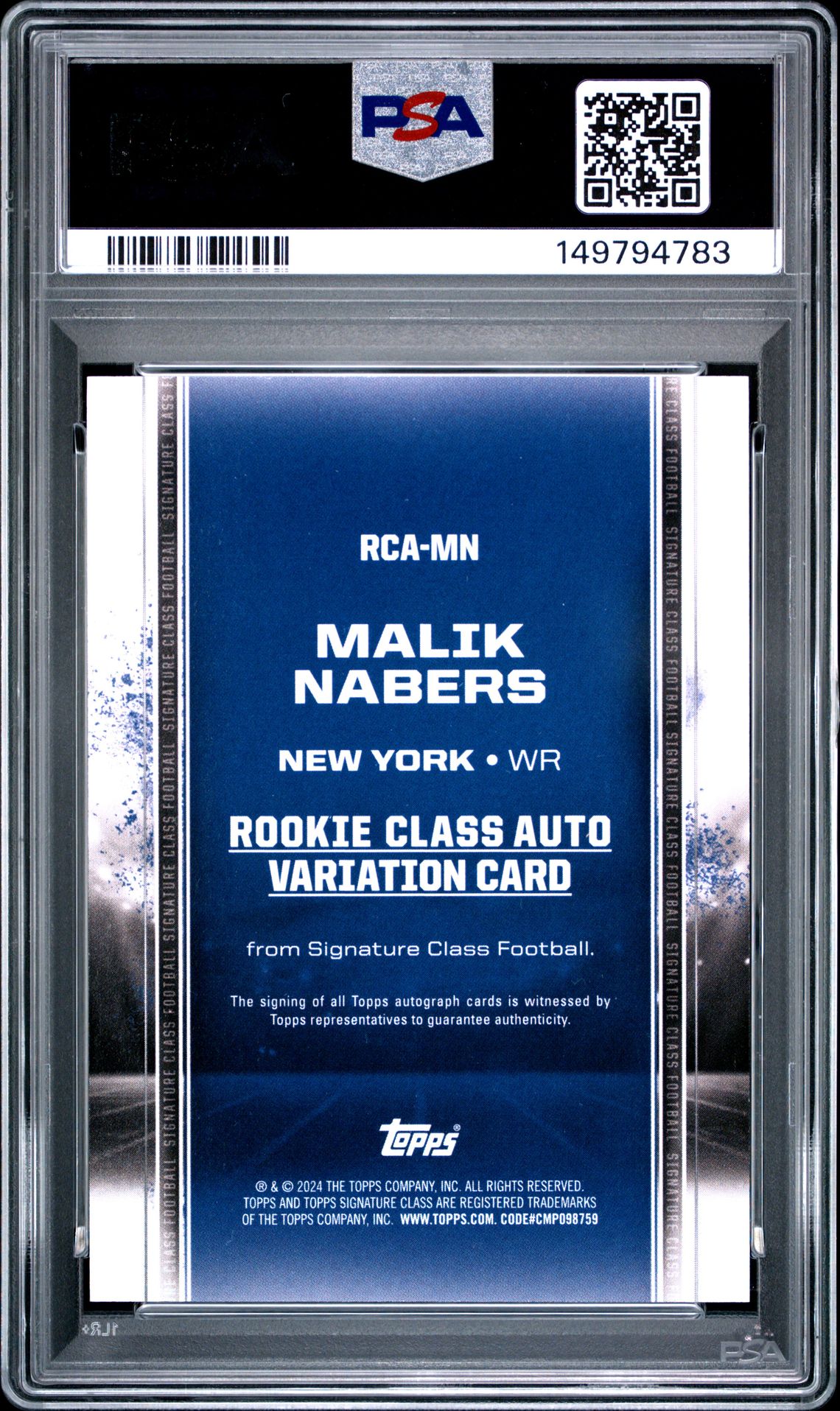 2024 Topps Signature Class Rookie Class Autograph Variation Malik Nabers #Rcamn (Rookie Class Autograph Var) Gem Mt 10 back