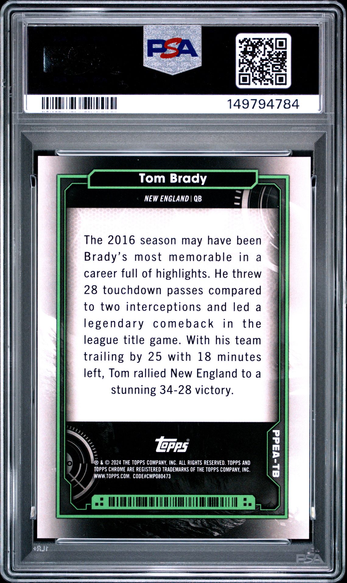 2024 Topps Cosmic Chrome Planetary Pursuit Tom Brady #Tb (Planetary Pursuit-Earth) Gem Mt 10 back
