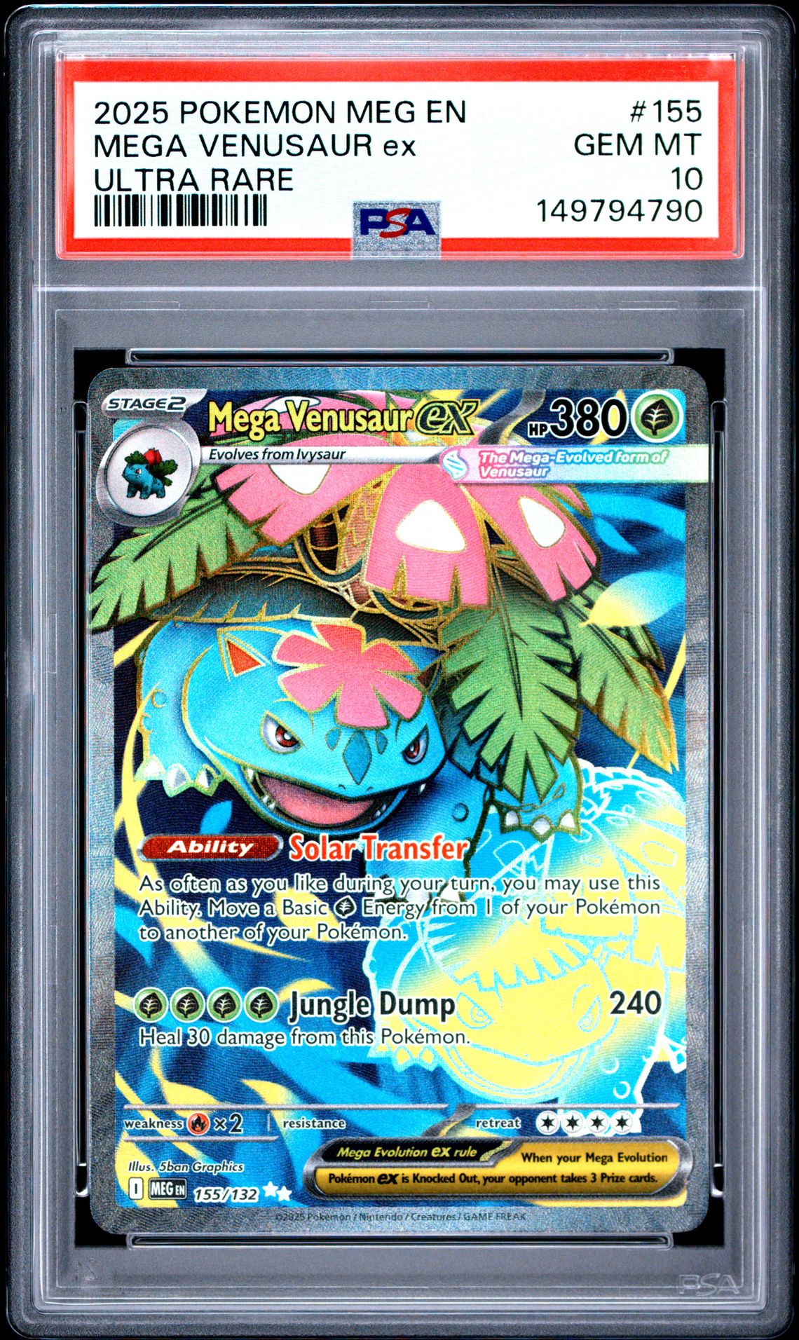 2025 Pokemon Meg En-Mega Evolution Mega Venusaur Ex #155 (Ultra Rare) Gem Mt 10 front