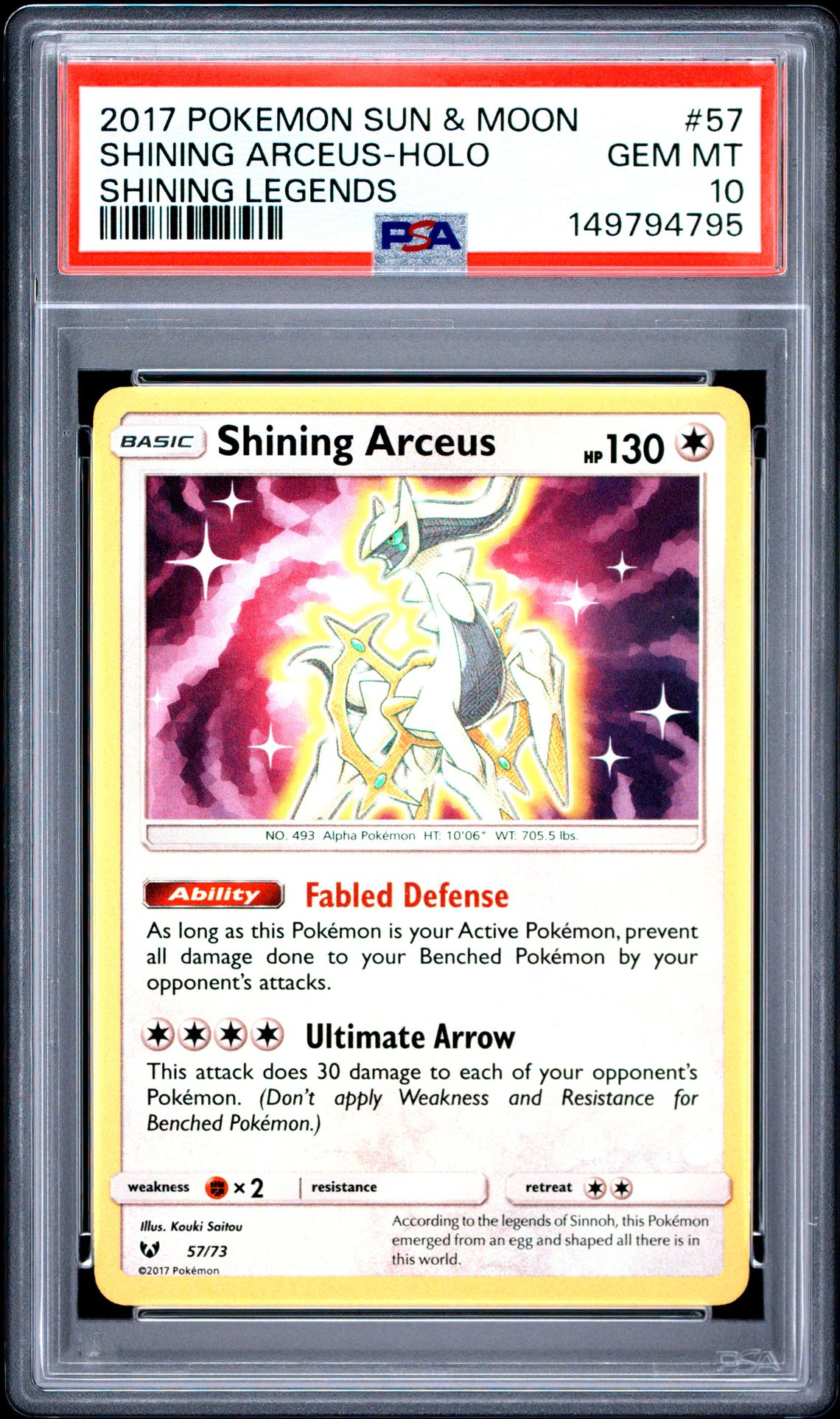 2017 Pokemon Sun & Moon Shining Legends Shining Arceus-Holo #57 (Shining Legends) Gem Mt 10 front