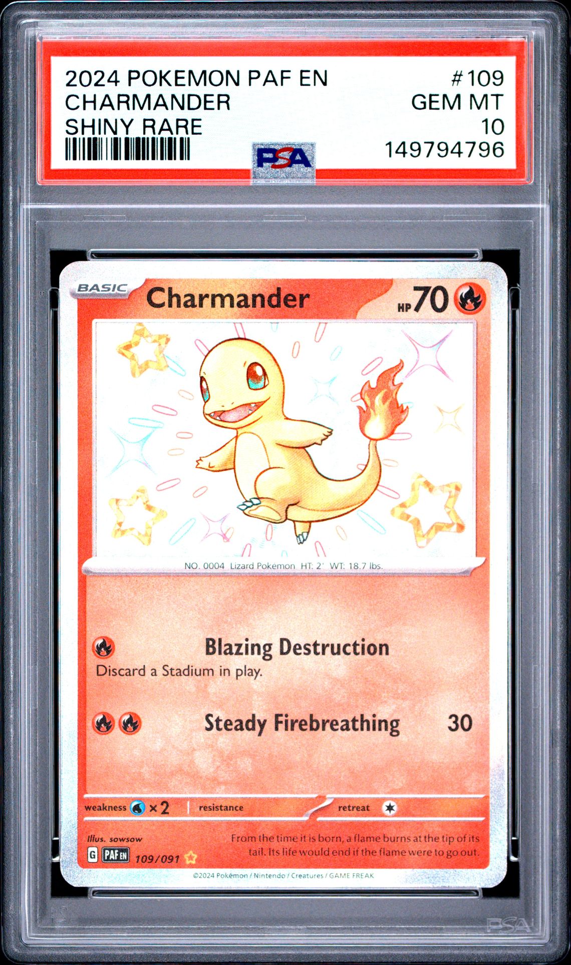 2024 Pokemon Paf En-Paldean Fates Charmander #109 (Shiny Rare) Gem Mt 10 front