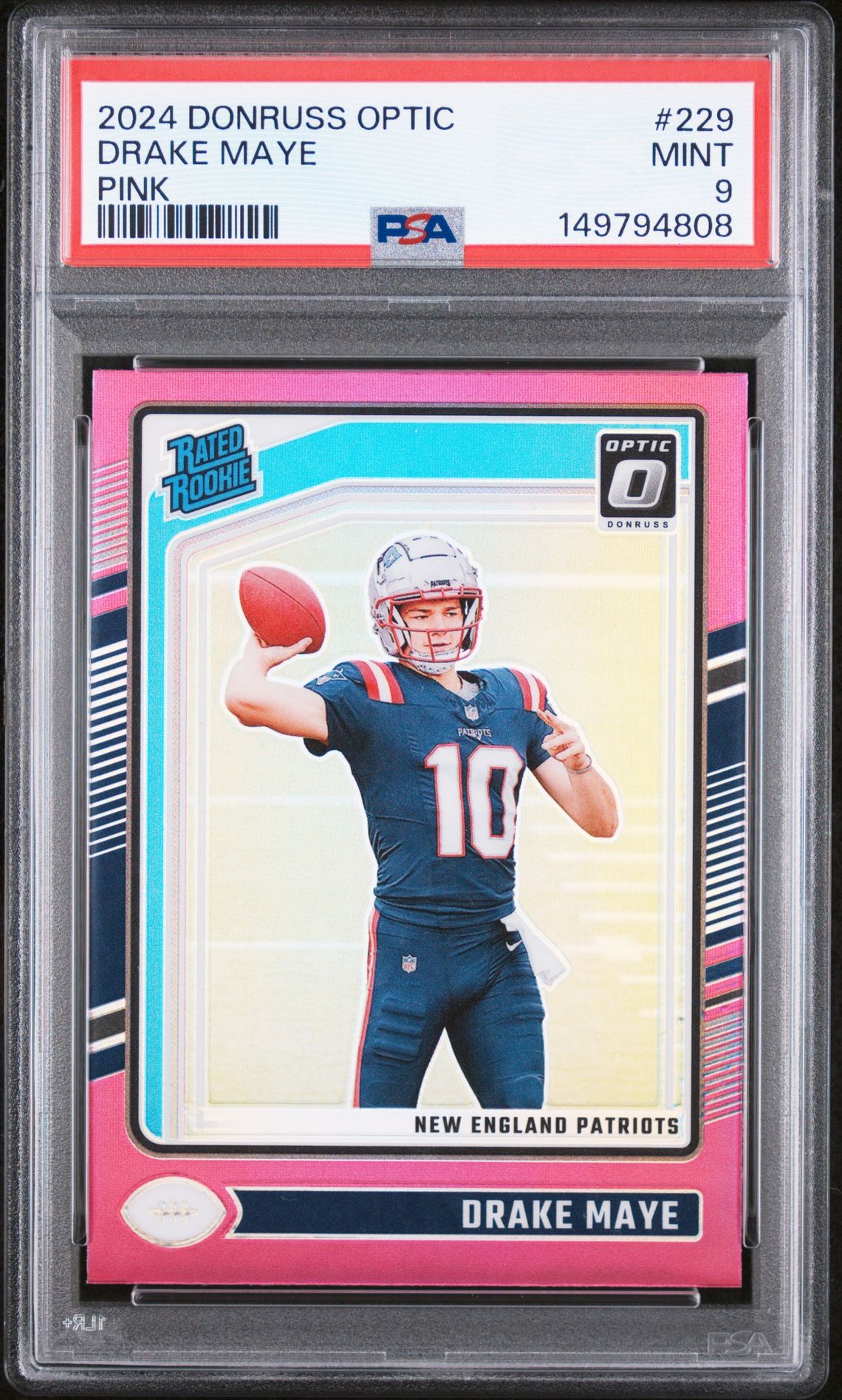 2024 Panini Donruss Optic Drake Maye #229 (Pink) Mint 9 front