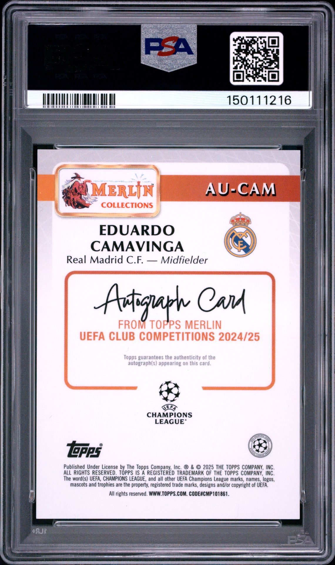 2024-2025 Topps Merlin Uefa Club Competitions Autographs Eduardo Camavinga #Cam (Autograph-Black Mojo) Mint 9 back