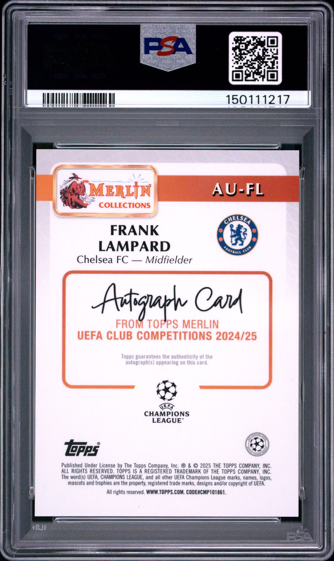 2024-2025 Topps Merlin Uefa Club Competitions Autographs Frank Lampard #Fl (Autograph-Gold Mojo) Mint 9 back