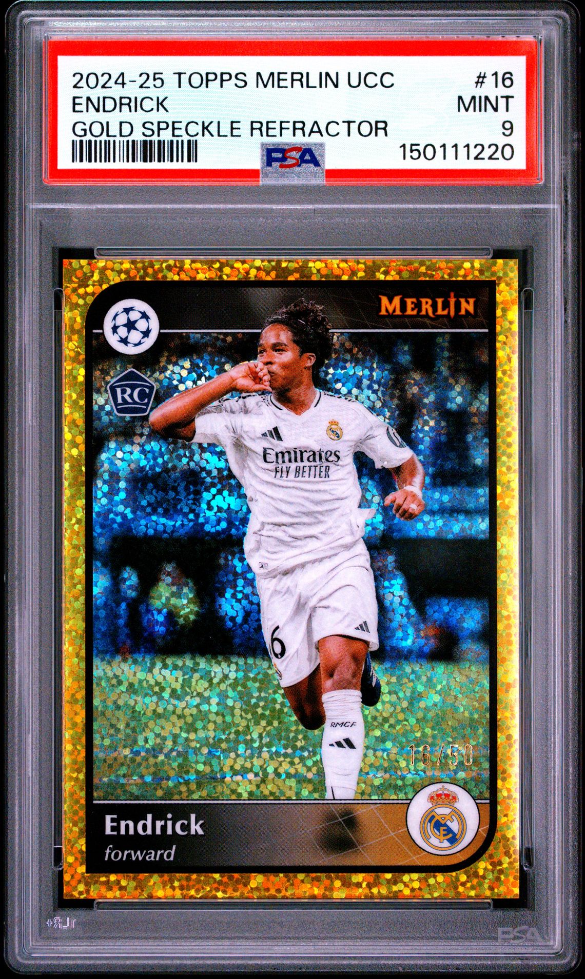 2024-2025 Topps Merlin Uefa Club Competitions Endrick #16 (Gold Speckle) Mint 9 front