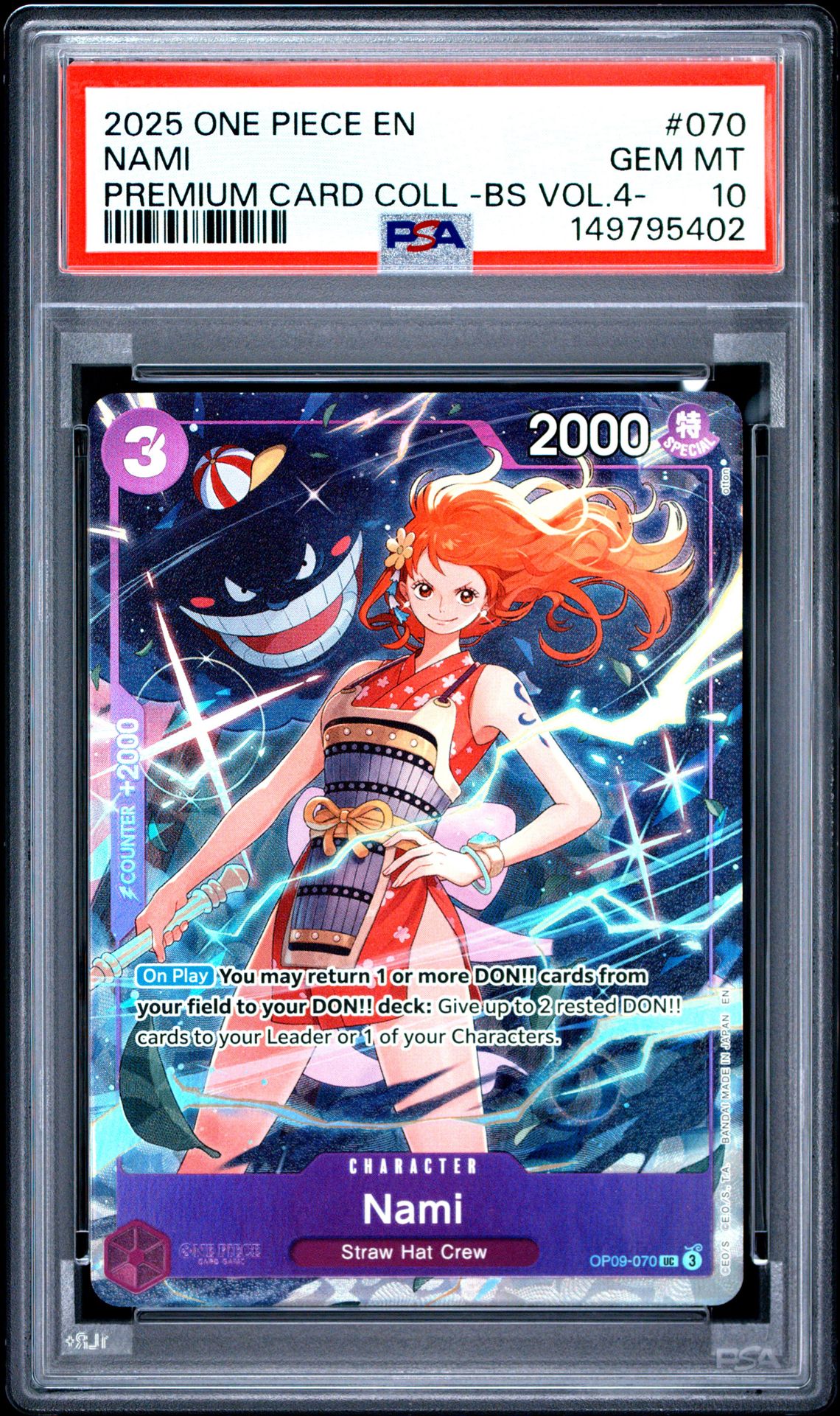 2025 One Piece Premium Card Collection -Best Selection Vol.4 - Nami #070 Gem Mt 10 front view - PSA graded GEM MT 10